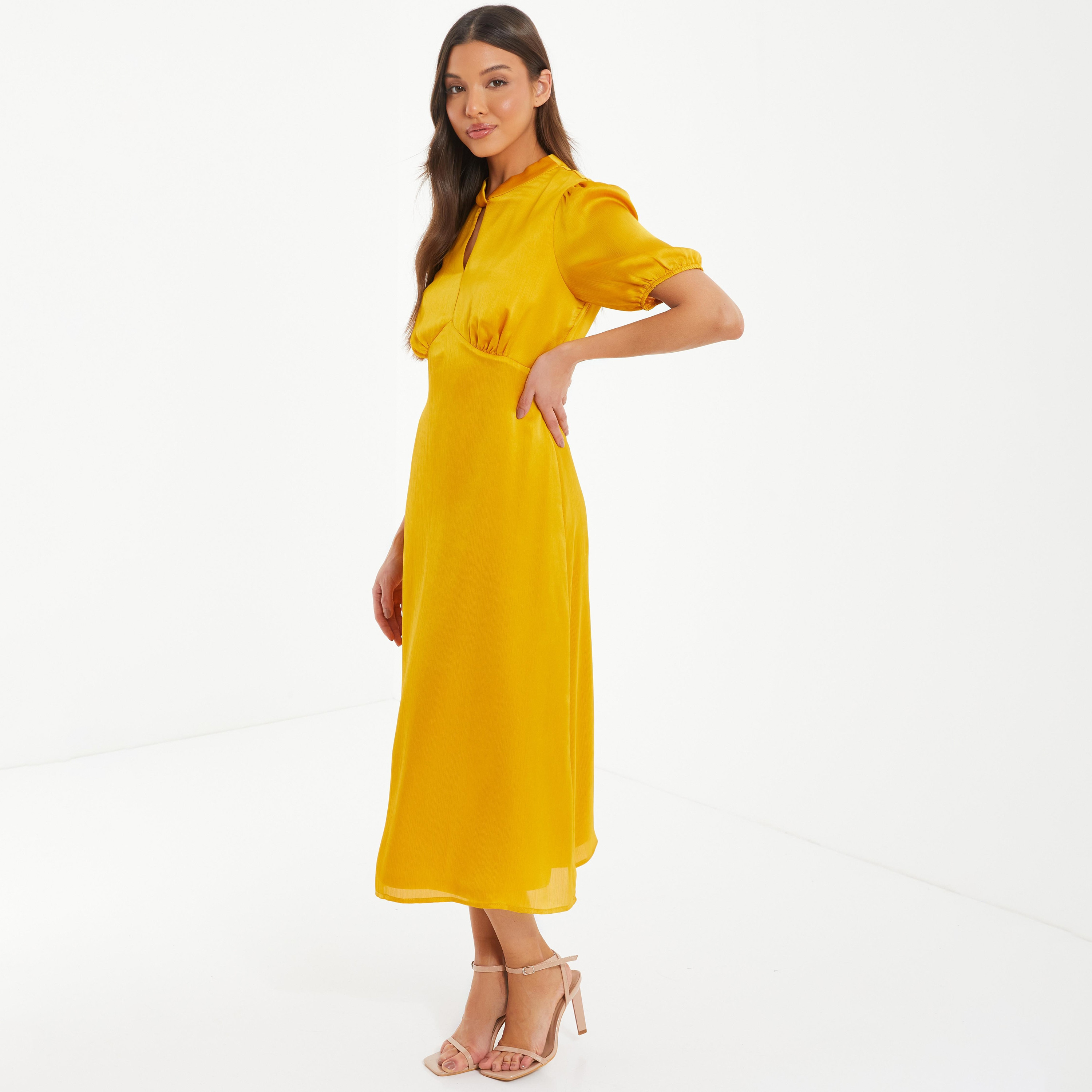 Quiz Satin Plain Keyhole Neck A-Line Midi Dress-women-clothing-dresses-image-2