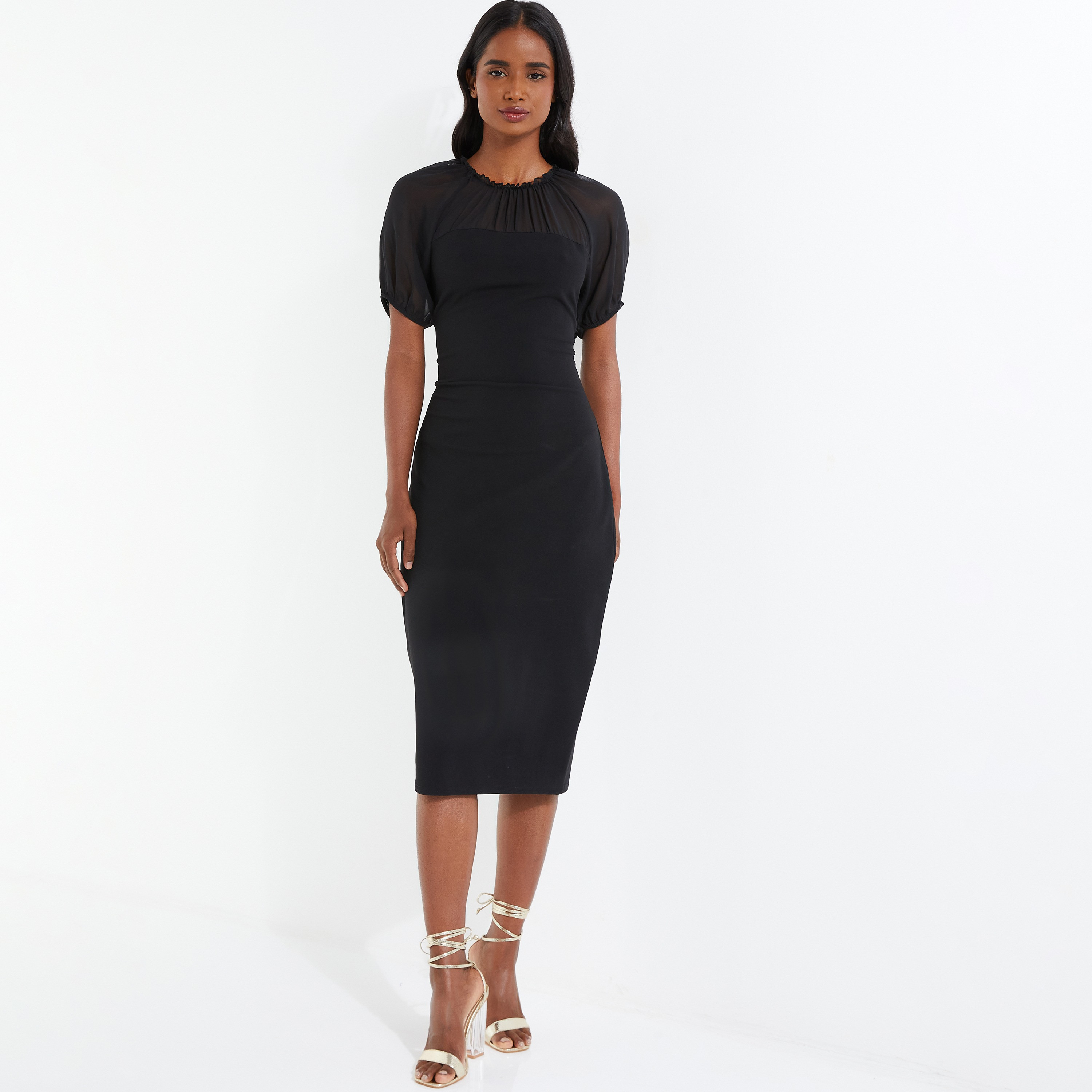 Quiz Plain Round Neck Bodycon Midi Dress-women-clothing-dresses-image-1