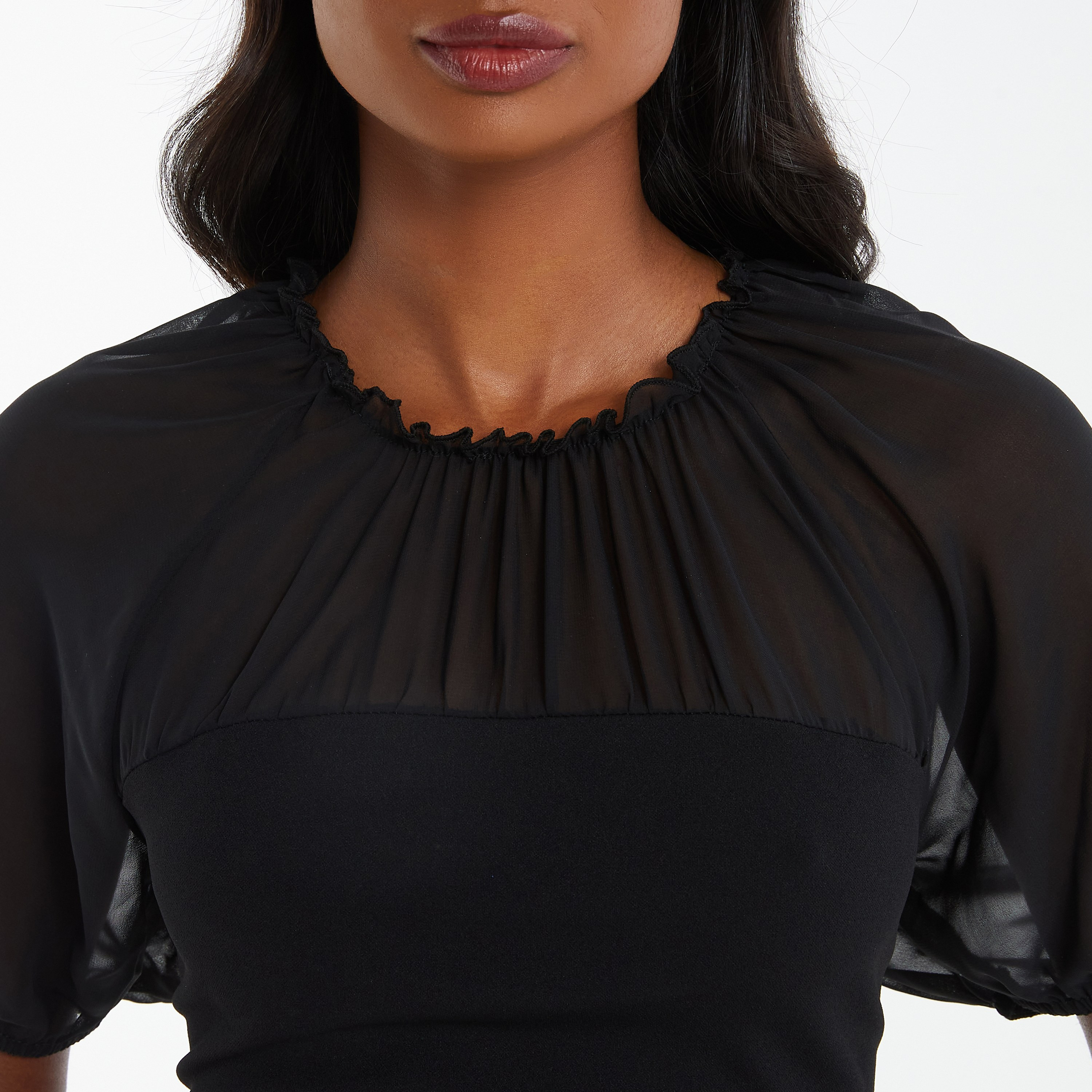 فستان ميدي بوديكون بياقة مستديرة سادة من كويز-women-clothing-dresses-image-3