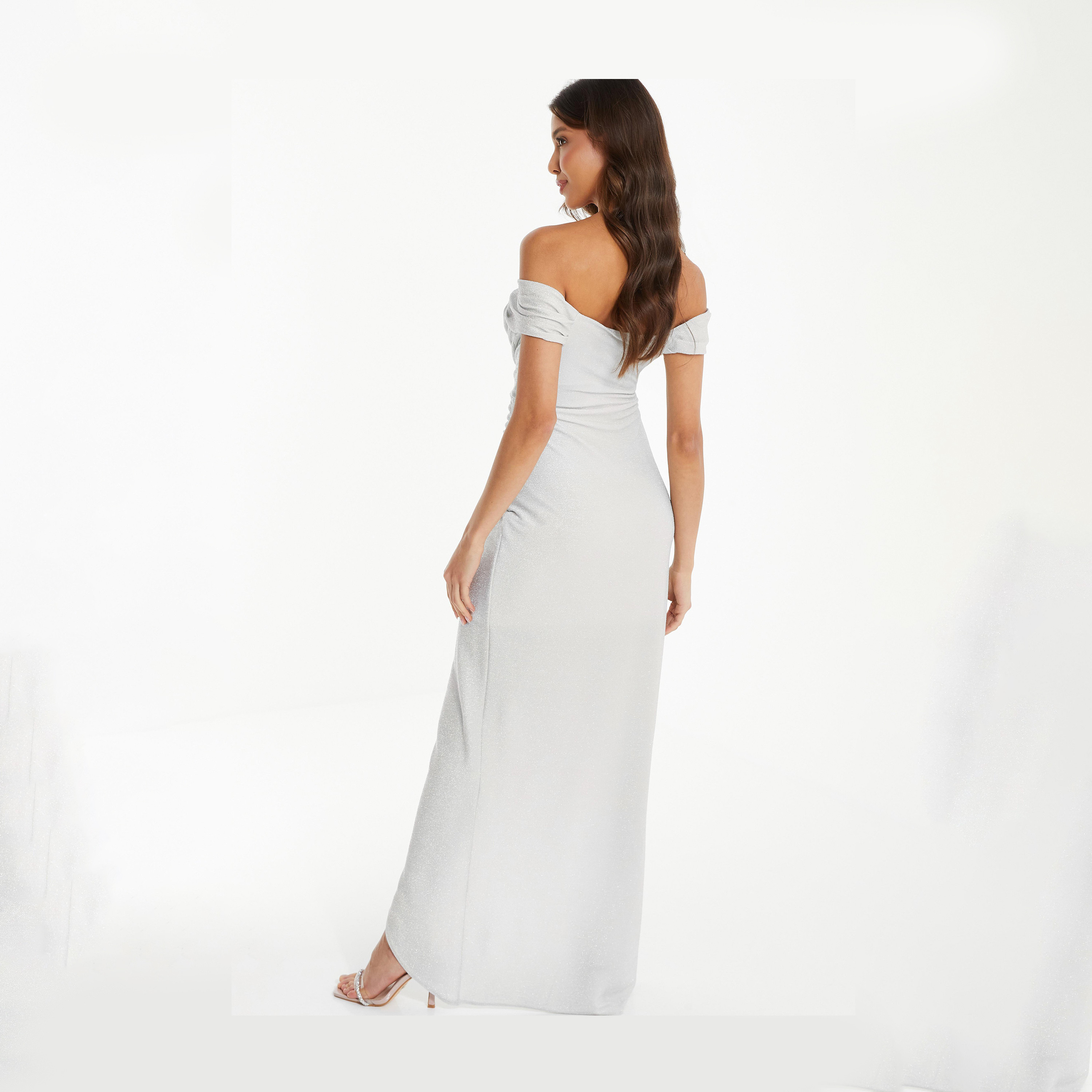 Quiz Silver Lurex Bardot Cowl Wrap Maxi Dress-women-clothing-dresses-image-2