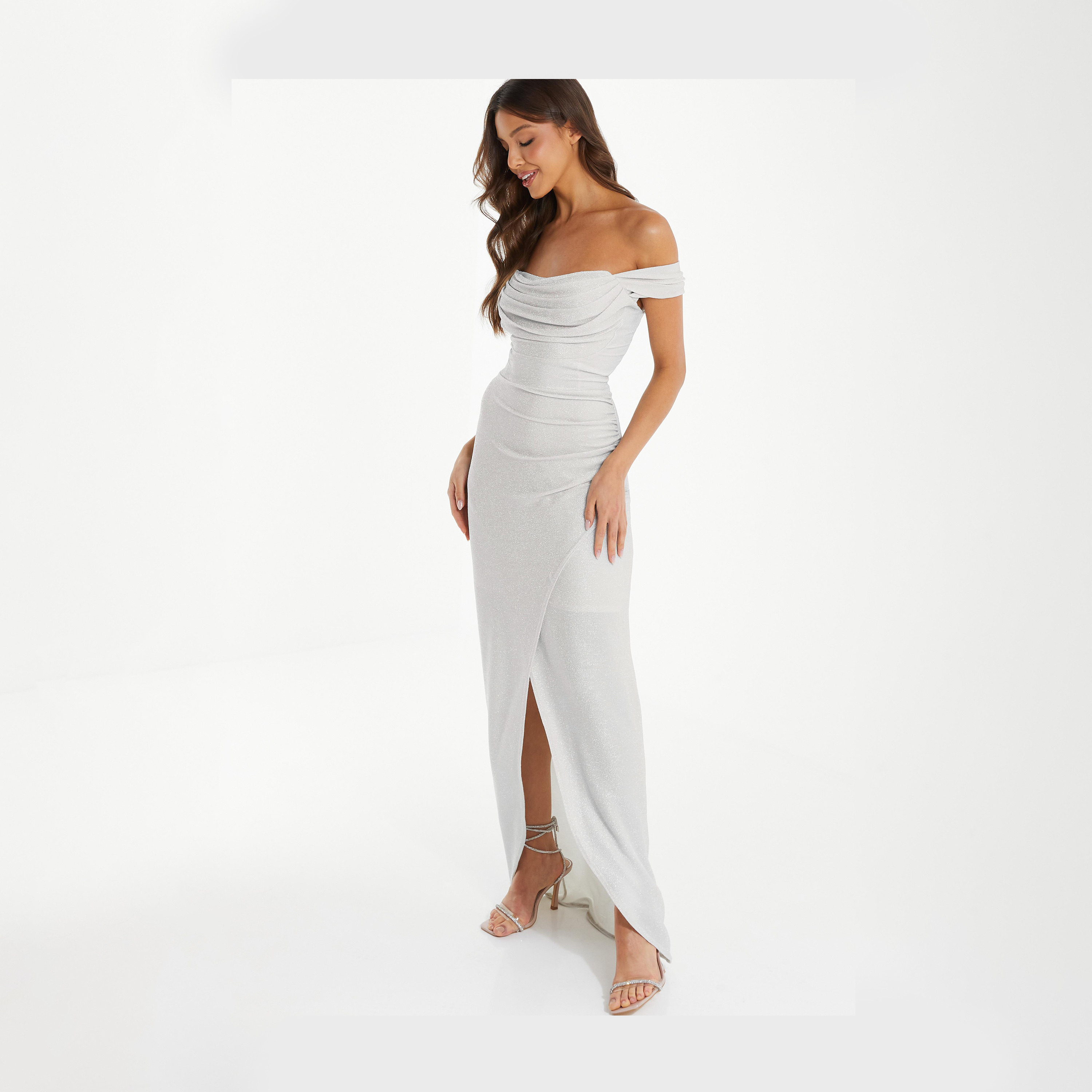 Quiz Silver Lurex Bardot Cowl Wrap Maxi Dress-women-clothing-dresses-image-3