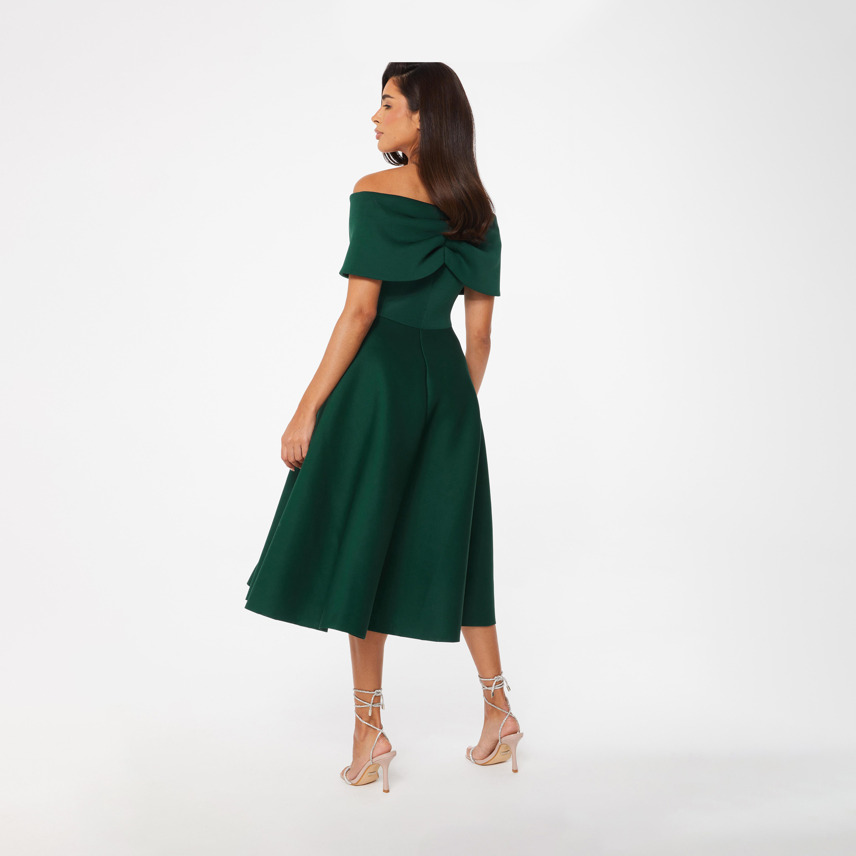 كويز-  فستان سهرة متوسط ​​الطول من قماش سكوبا باردو بلون أخضر فاتح-women-clothing-dresses-image-2