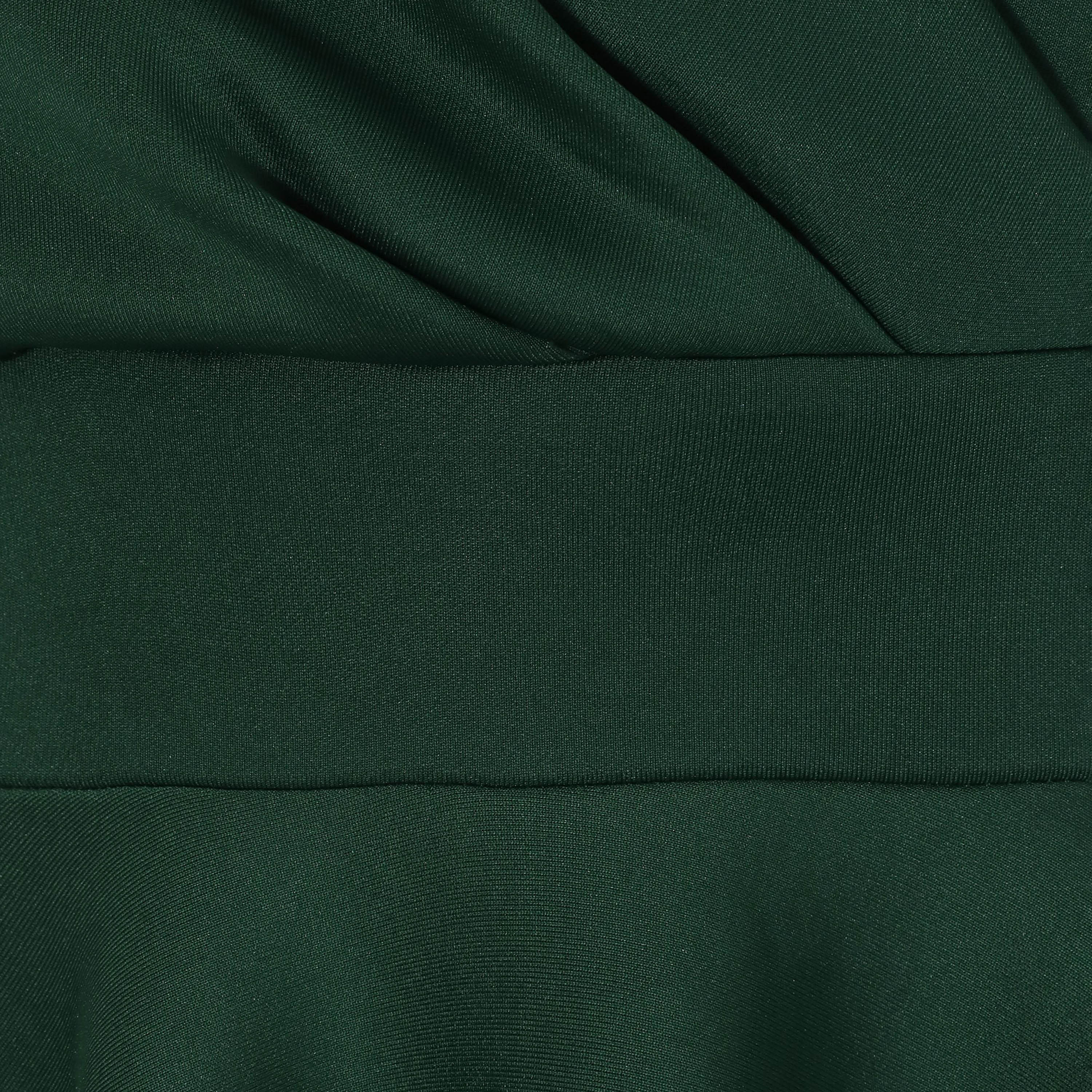 Quiz Bottle Green Scuba Bardot Skater Midi Evening Dress-women-clothing-dresses-image-4