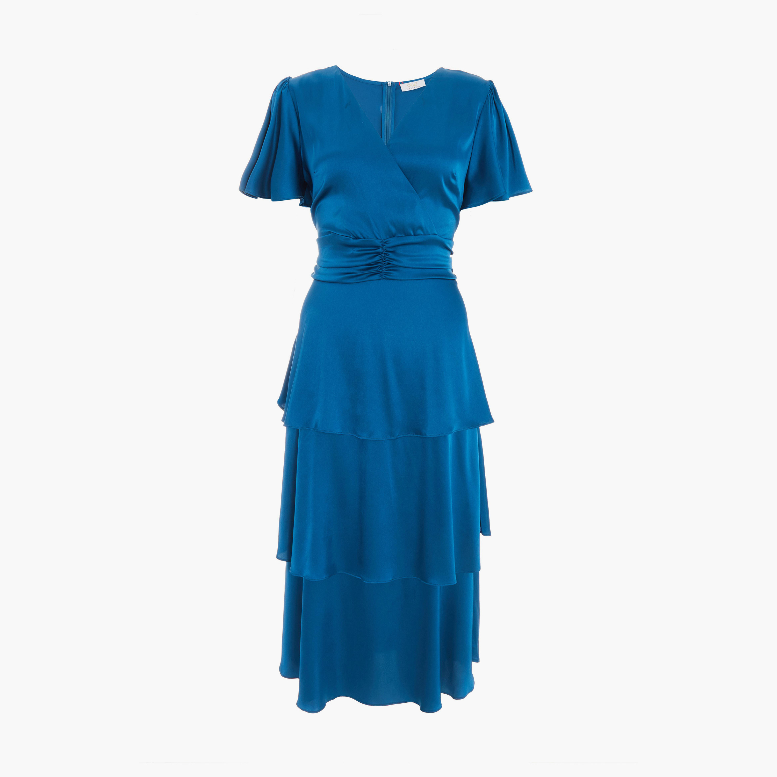 Quiz Teal Satin Frill Sleeve Tiered Midi Evening Dress-women-clothing-dresses-image-5