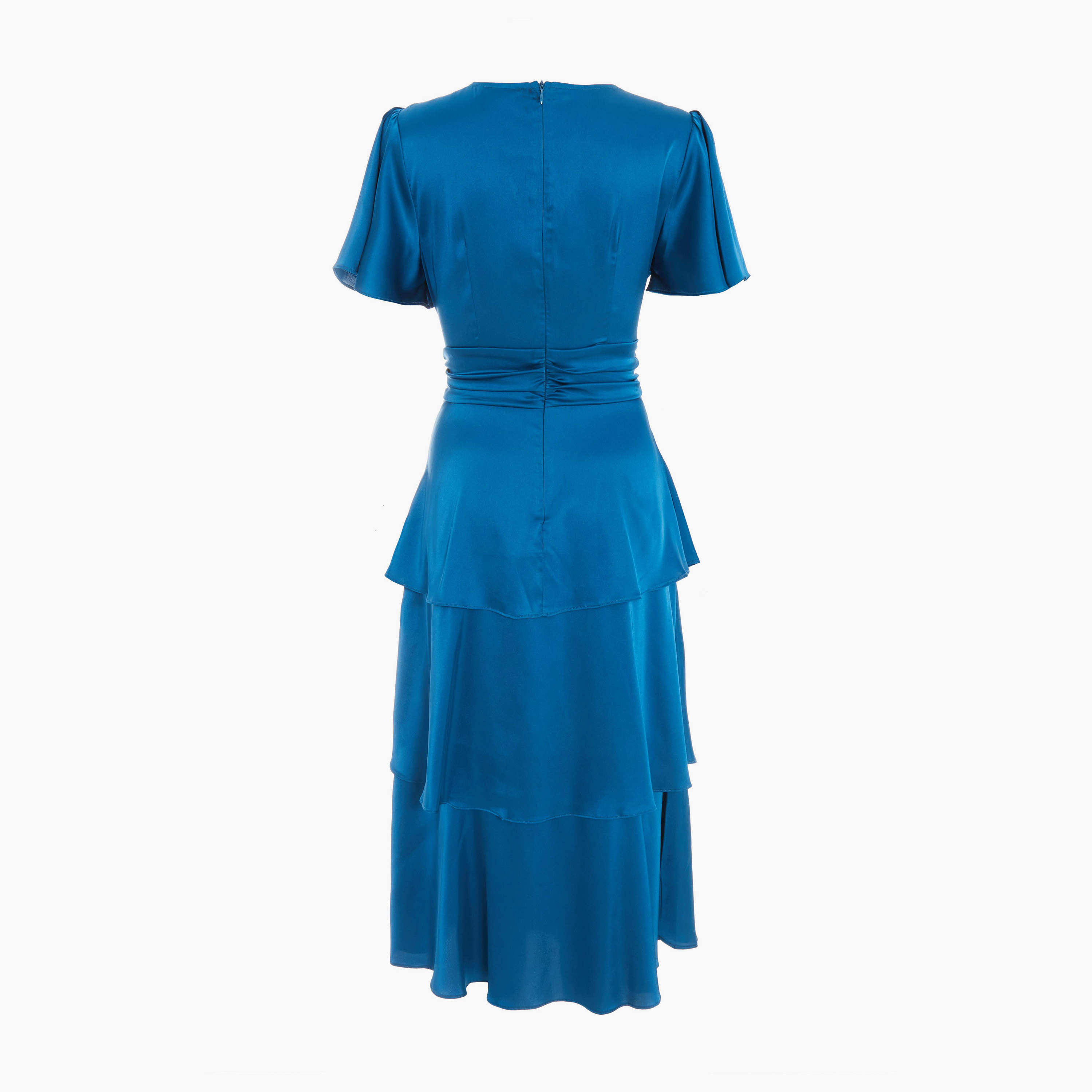كويز-  فستان سهرة متوسط ​​الطول من الساتان باللون الأزرق المخضر بأكمام مكشكشة-women-clothing-dresses-image-6