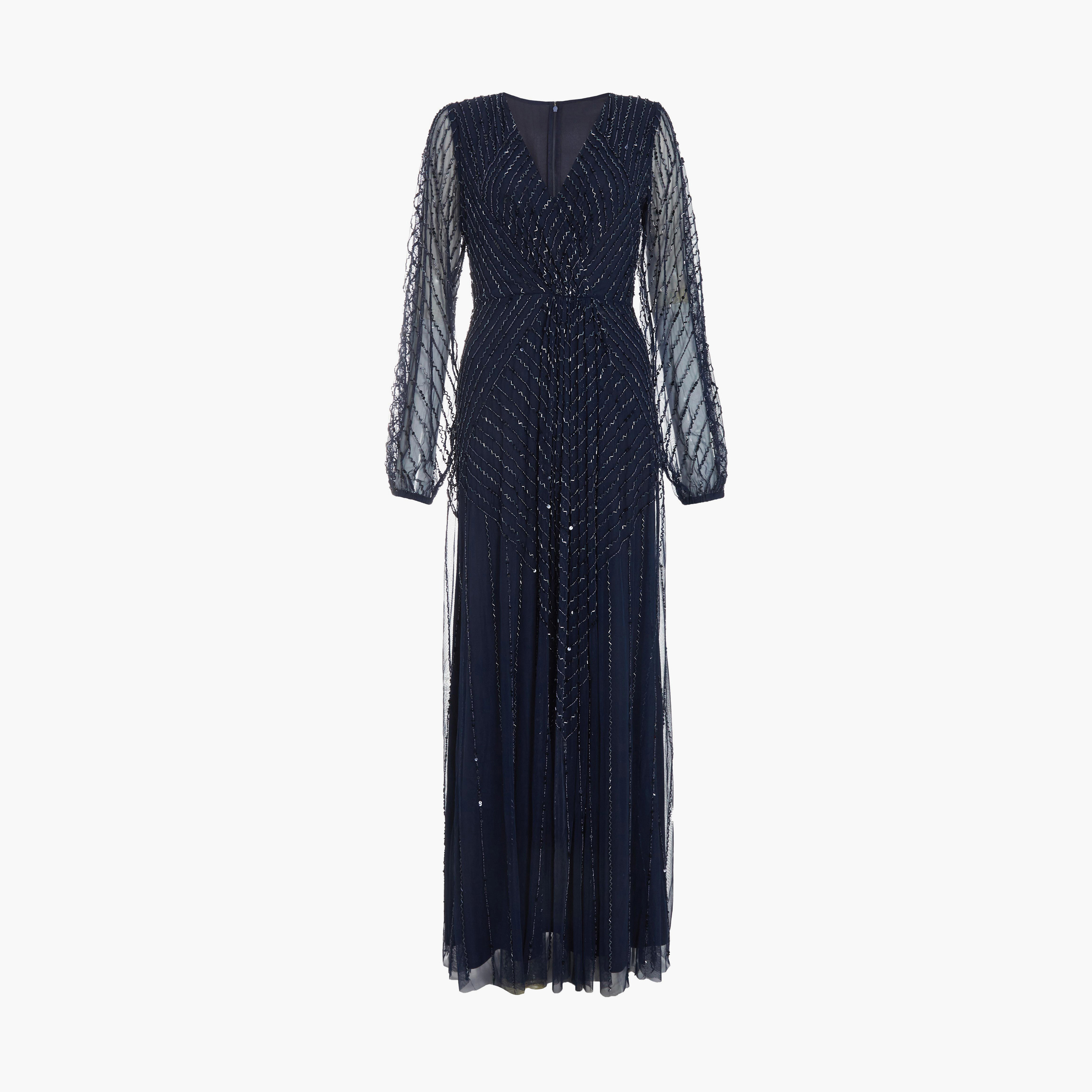 Quiz Navy Embroidered Wrap Long Sleeve Maxi Evening Dress-women-clothing-dresses-image-5