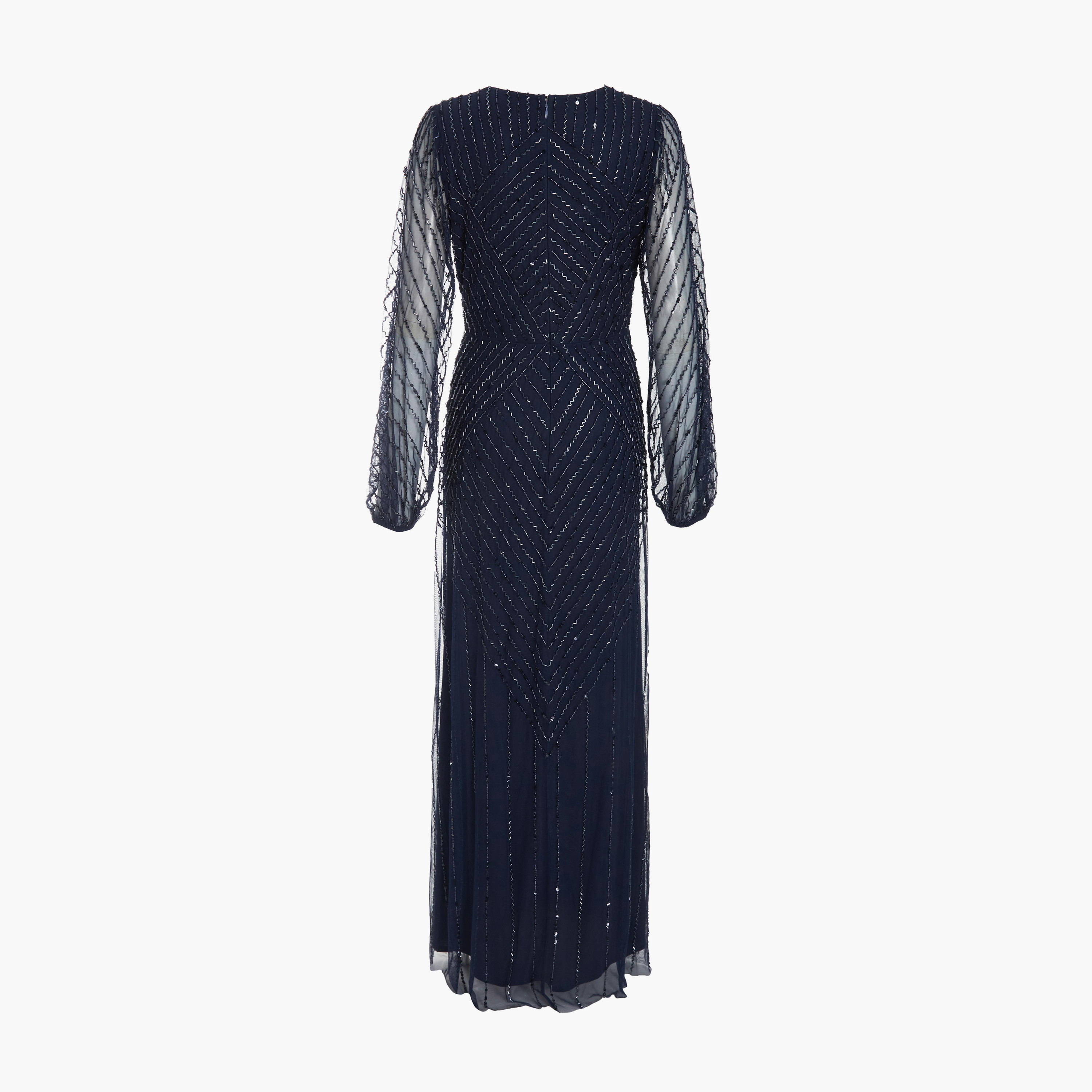 Quiz Navy Embroidered Wrap Long Sleeve Maxi Evening Dress-women-clothing-dresses-image-6
