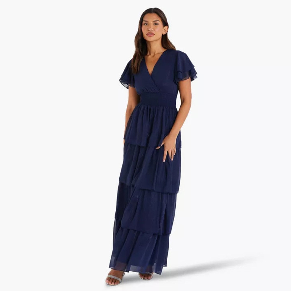 كويز-  فستان سهرة ماكسي من الشيفون البحري بطبقات-women-clothing-dresses-image-1