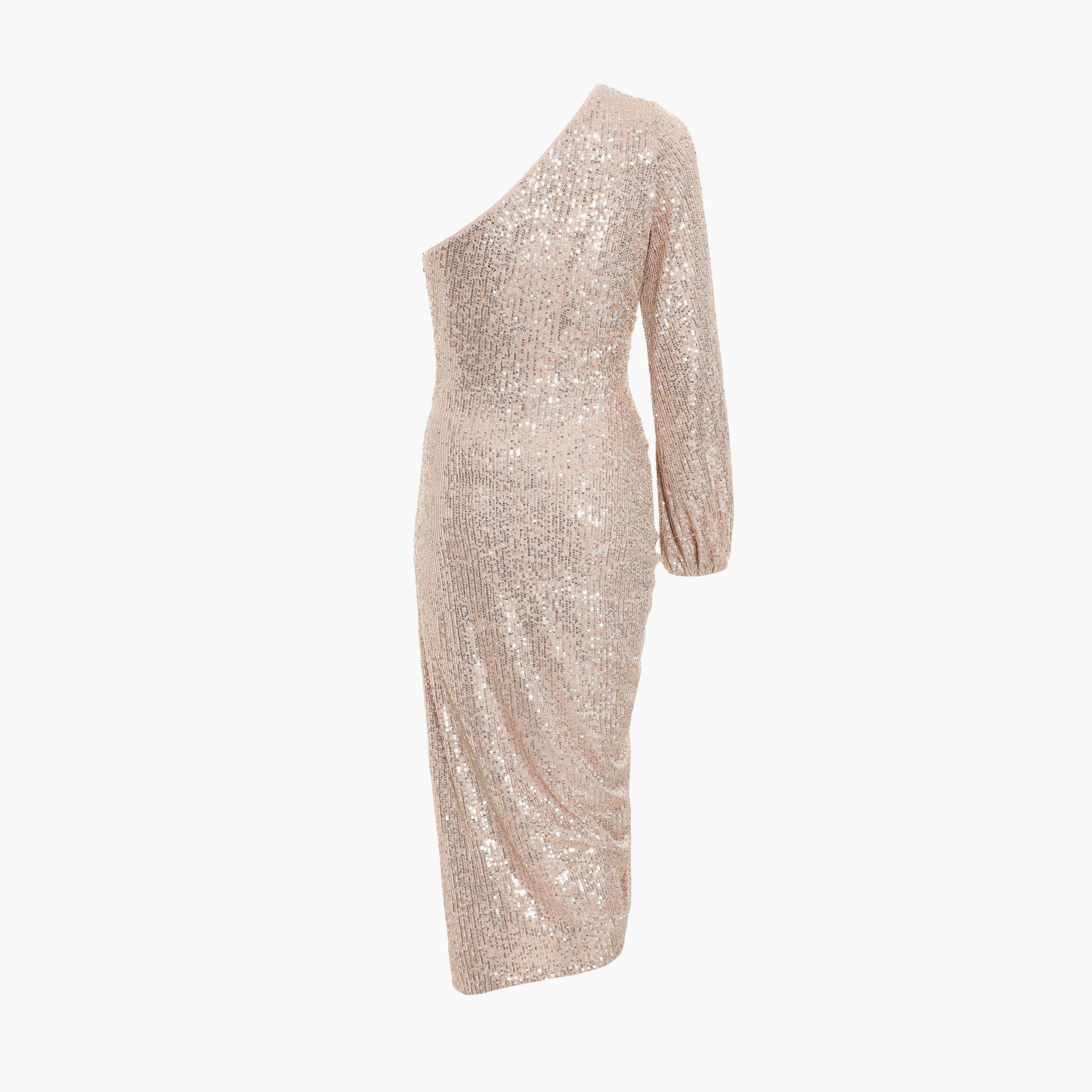 كويز-  فستان سهرة متوسط ​​الطول بكتف واحد مزين بالترتر بلون الشمبانيا-women-clothing-dresses-image-6
