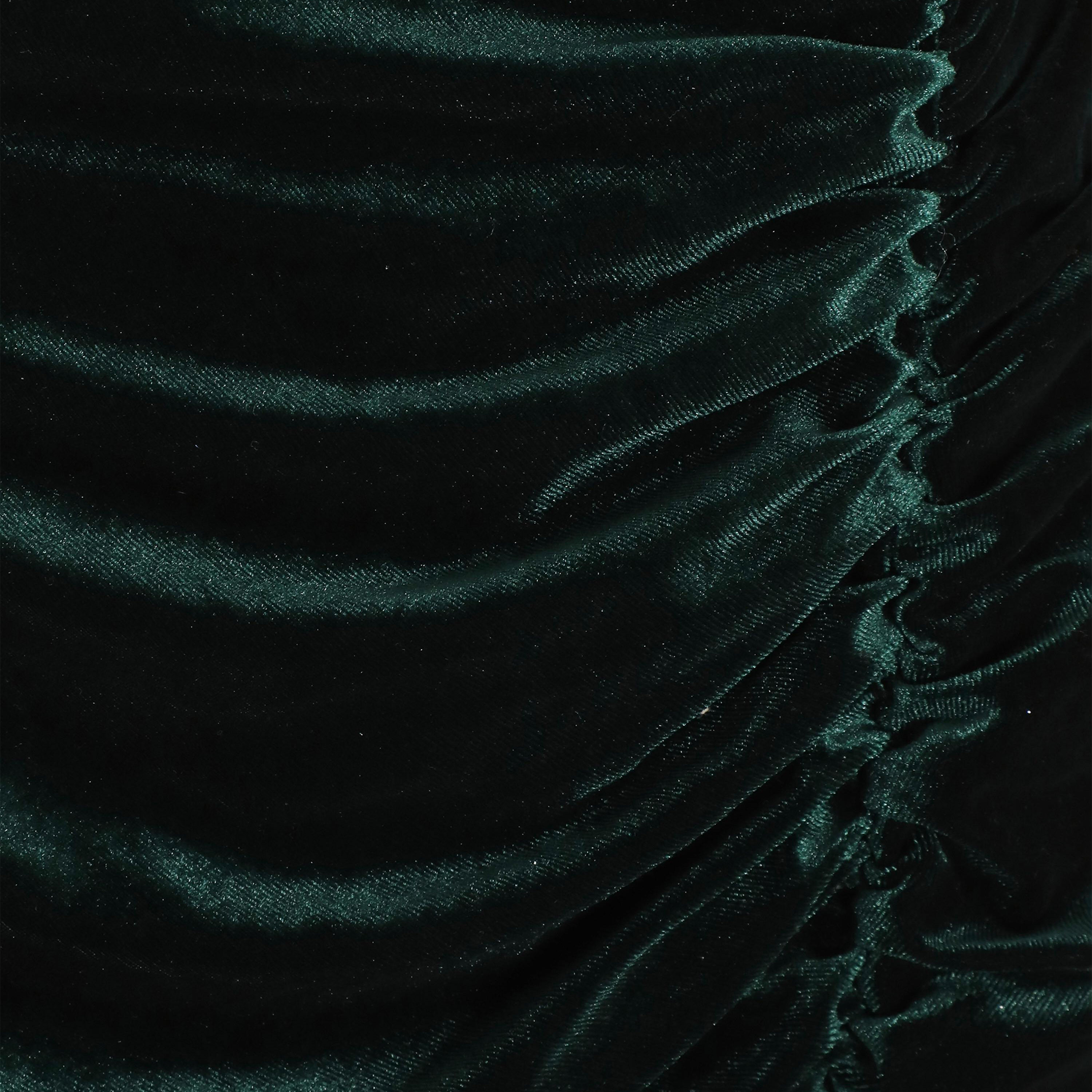 Quiz Bottle Green Velvet Bardot Ruched Maxi Evening Dress-women-clothing-dresses-image-4