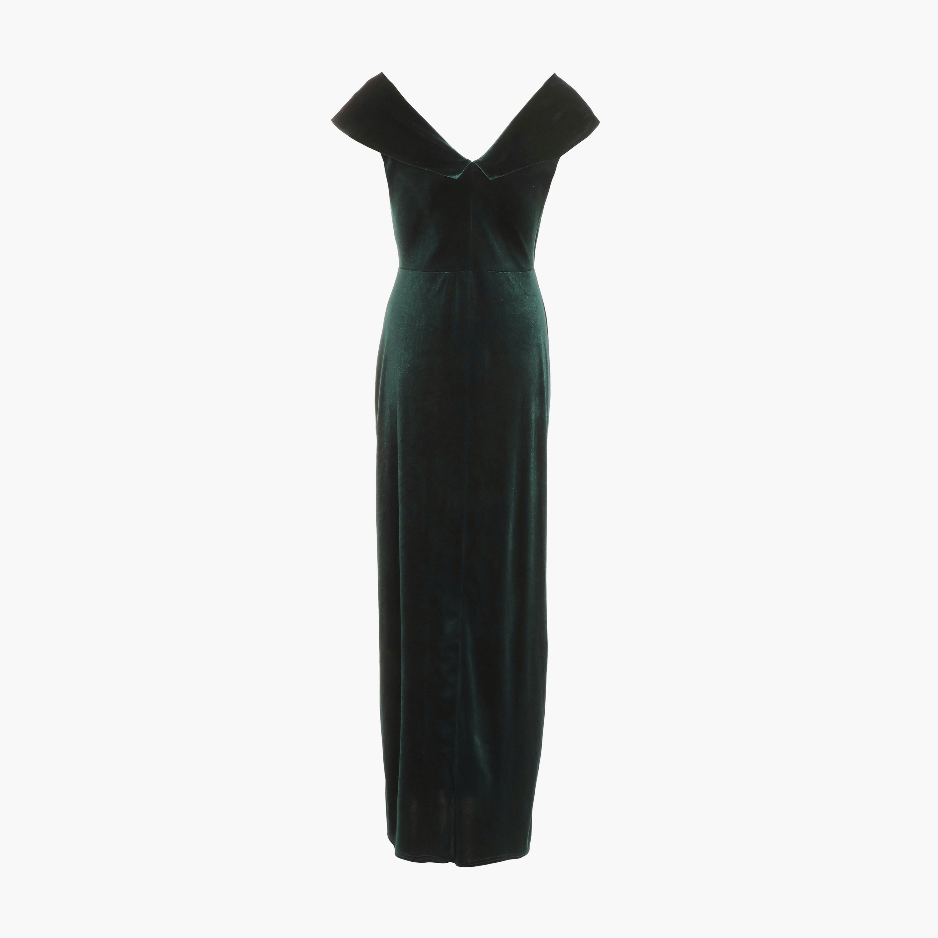 كويز-  فستان سهرة ماكسي مكشكش من المخمل باللون الأخضر الزجاجي-women-clothing-dresses-image-6