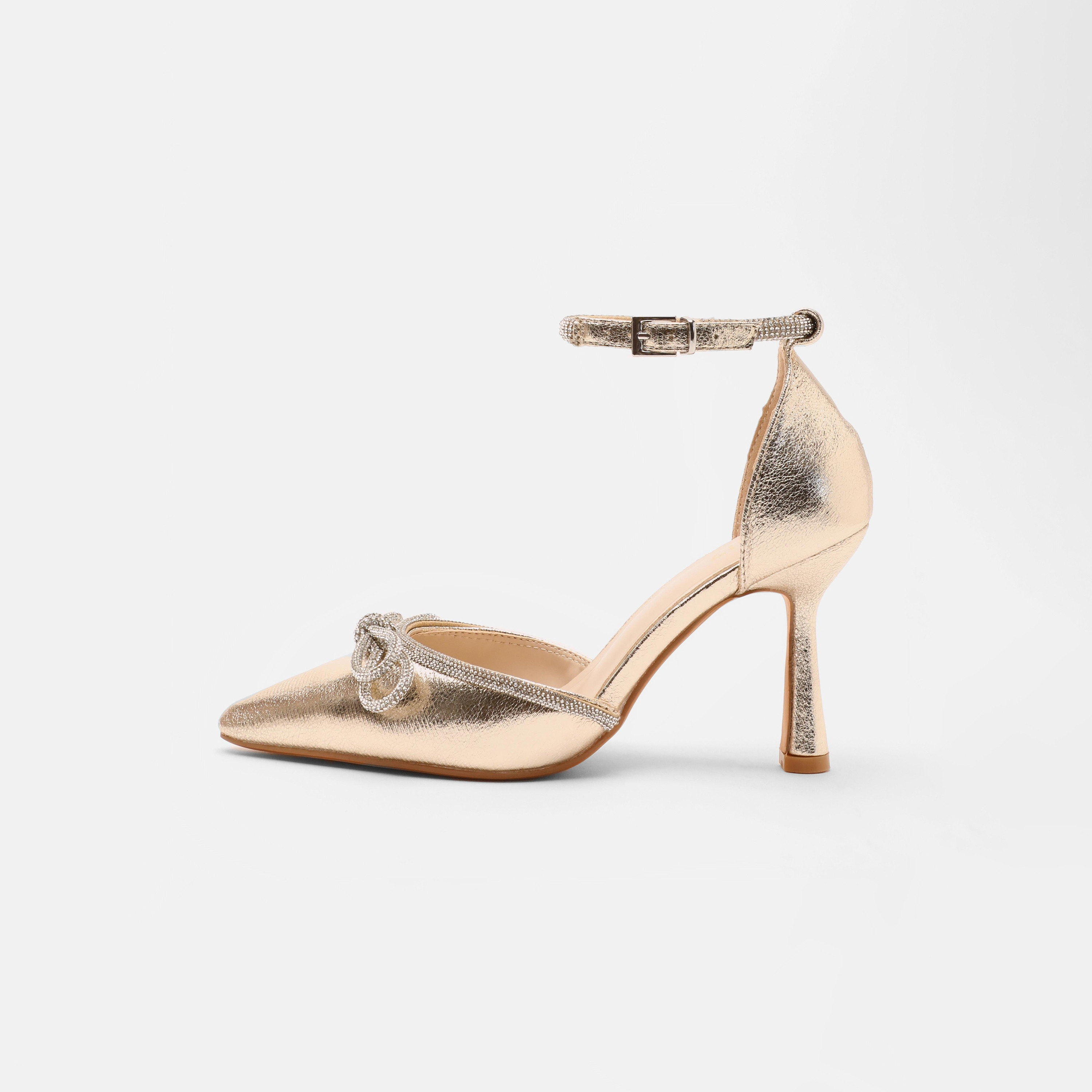 حذاء نسائي ذو كعب سميك بفيونكة ديامانتي مع حزام للكاحل من كويز-women-shoes-heels-image-4