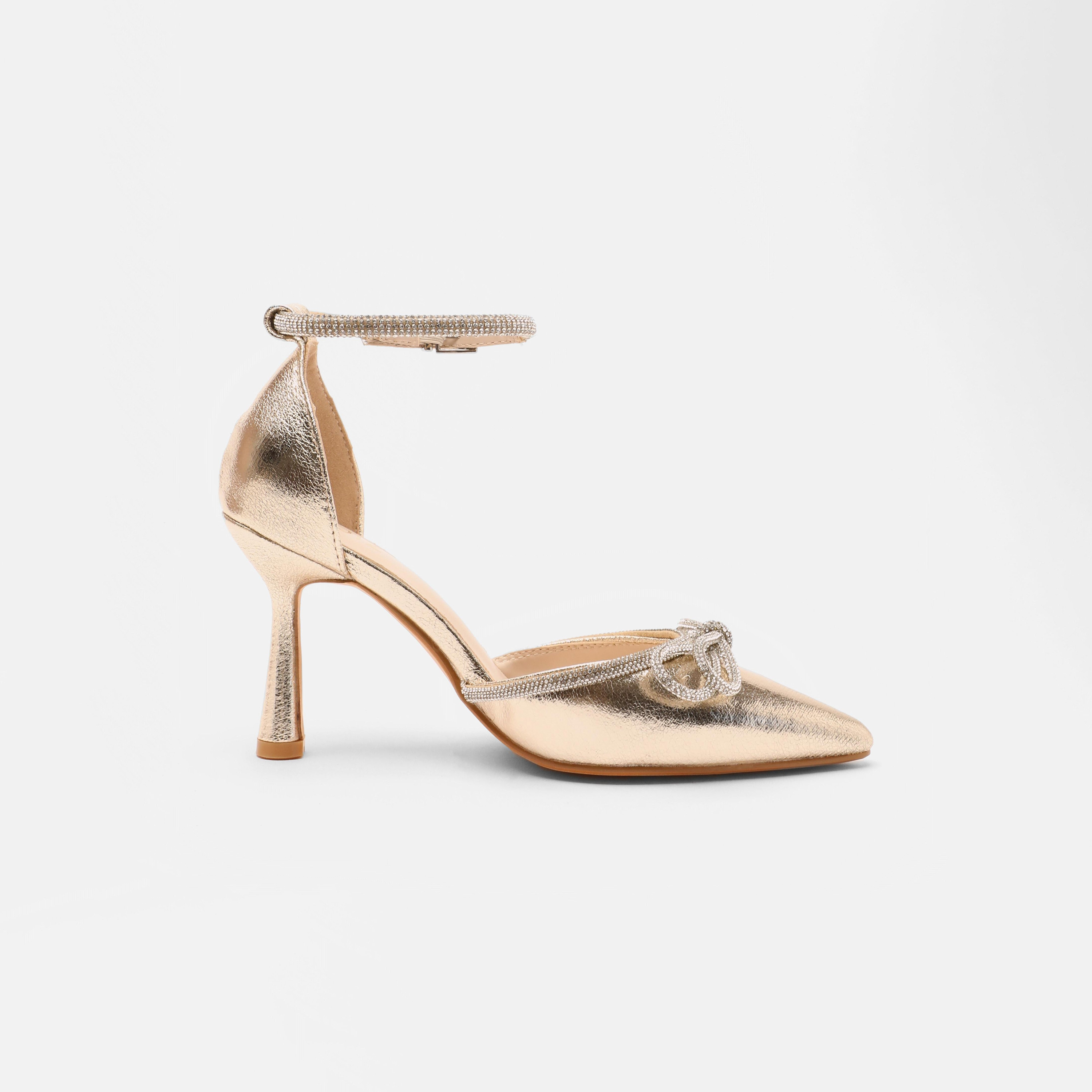 حذاء نسائي ذو كعب سميك بفيونكة ديامانتي مع حزام للكاحل من كويز-women-shoes-heels-image-6