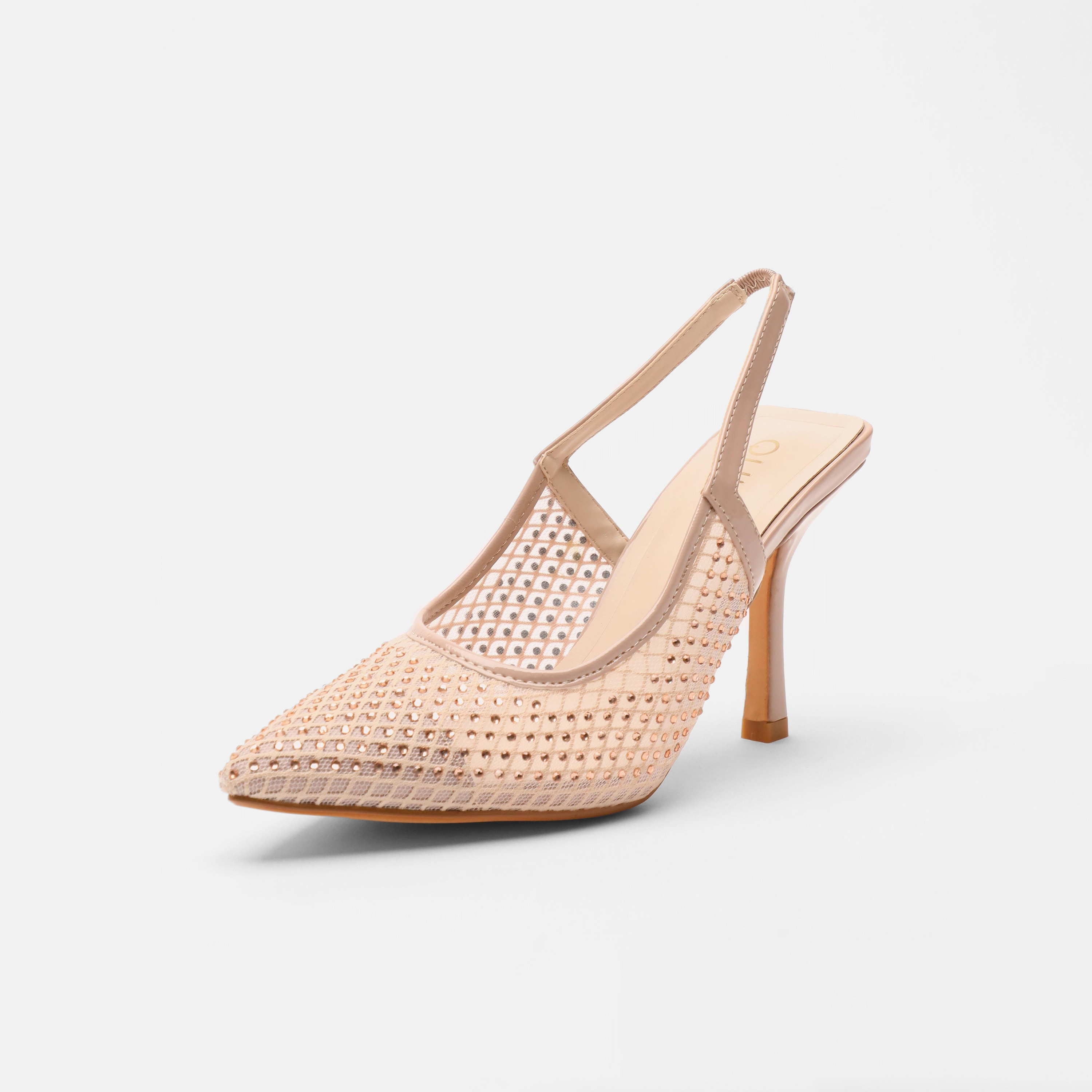 Quiz Women's Mesh Diamante Slingback Court Heels-women-shoes-heels-image-1