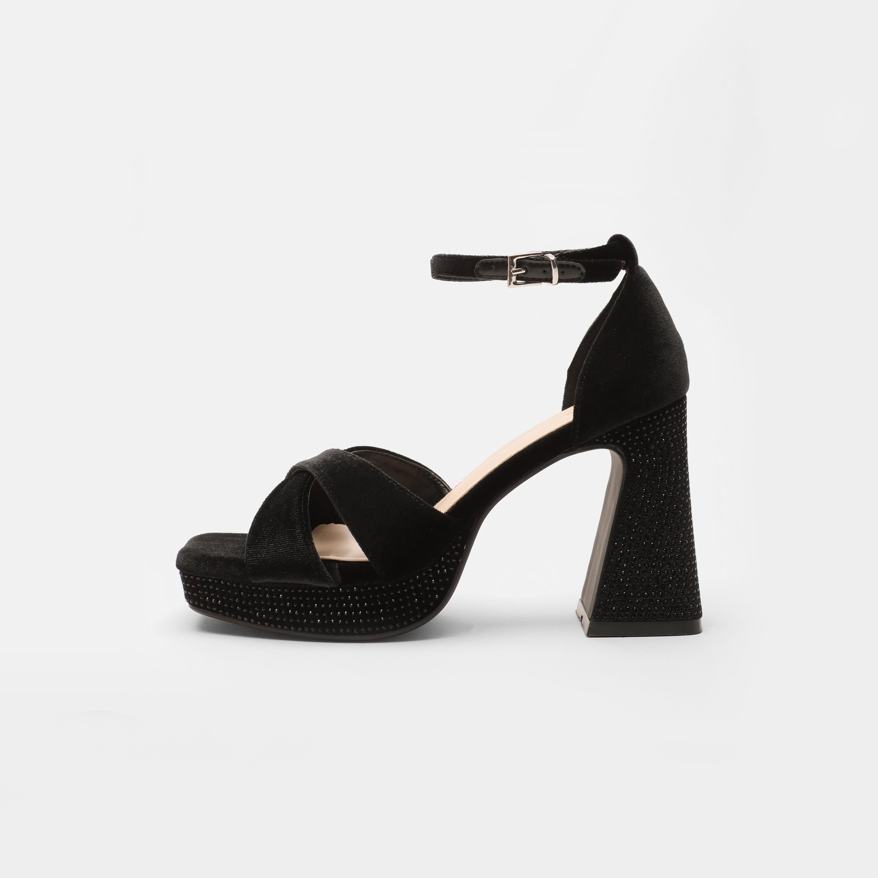 صندل نسائي من كويز بكعب عريض وشريط للكاحل مع كريستالية | 00100039910-women-shoes-heels-image-3