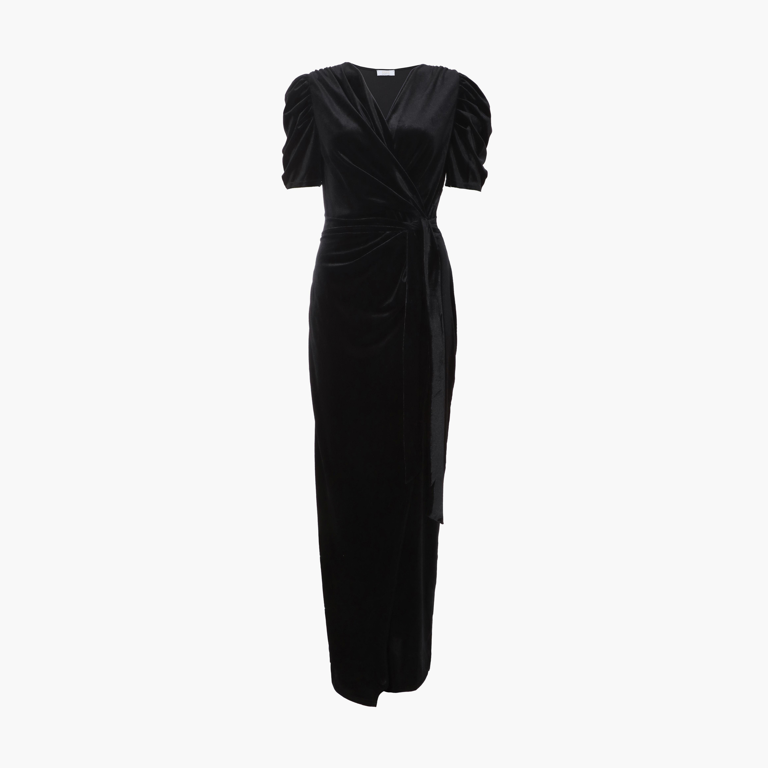 Quiz Black Velvet Wrap Maxi Evening Dress with Puff Sleeve Evening Dress-women-clothing-dresses-image-5