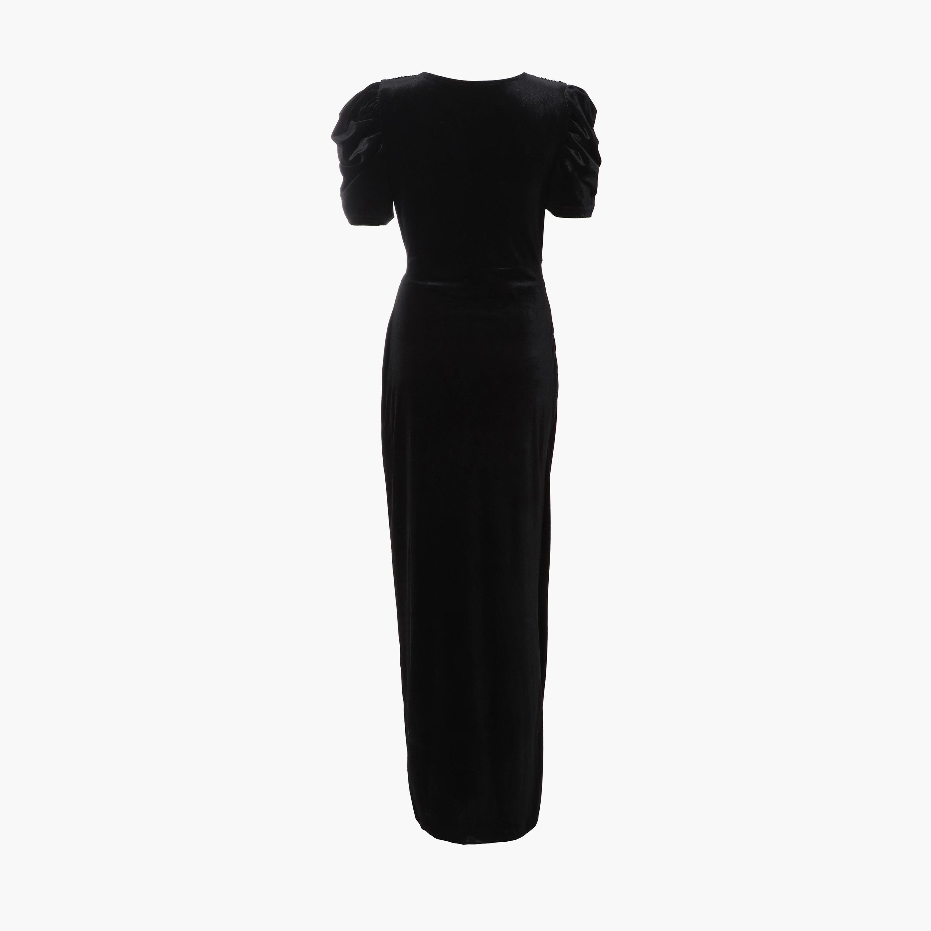Quiz Black Velvet Wrap Maxi Evening Dress with Puff Sleeve Evening Dress-women-clothing-dresses-image-6