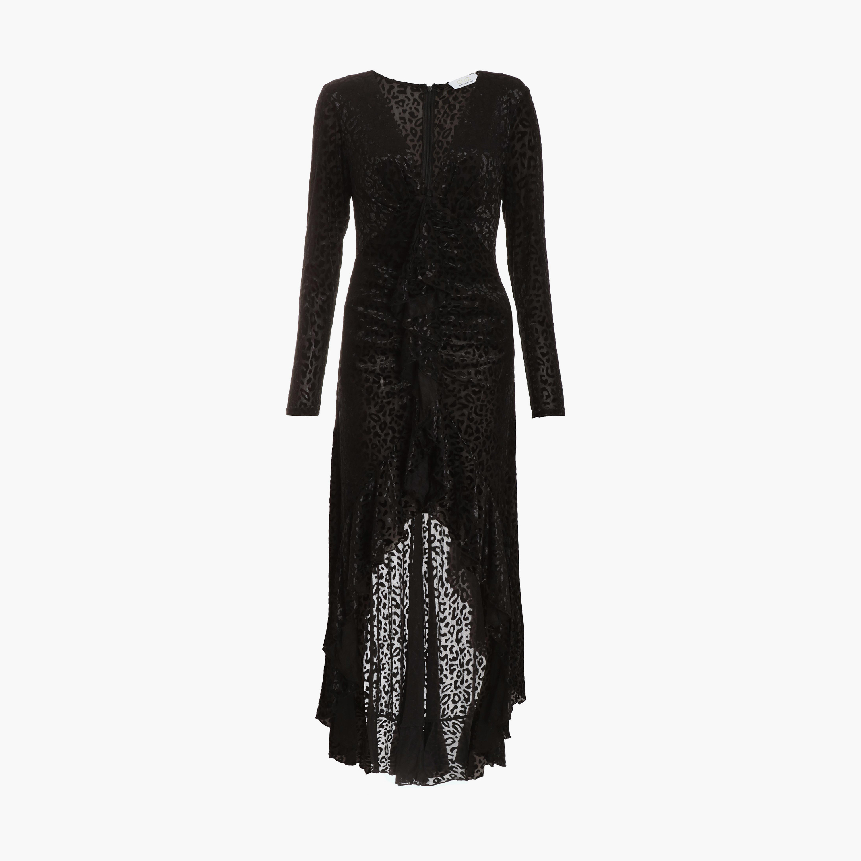 Quiz Black Animal Velvet V-Neck Long Sleeve Ruffle Maxi Evening Dress-women-clothing-dresses-image-5