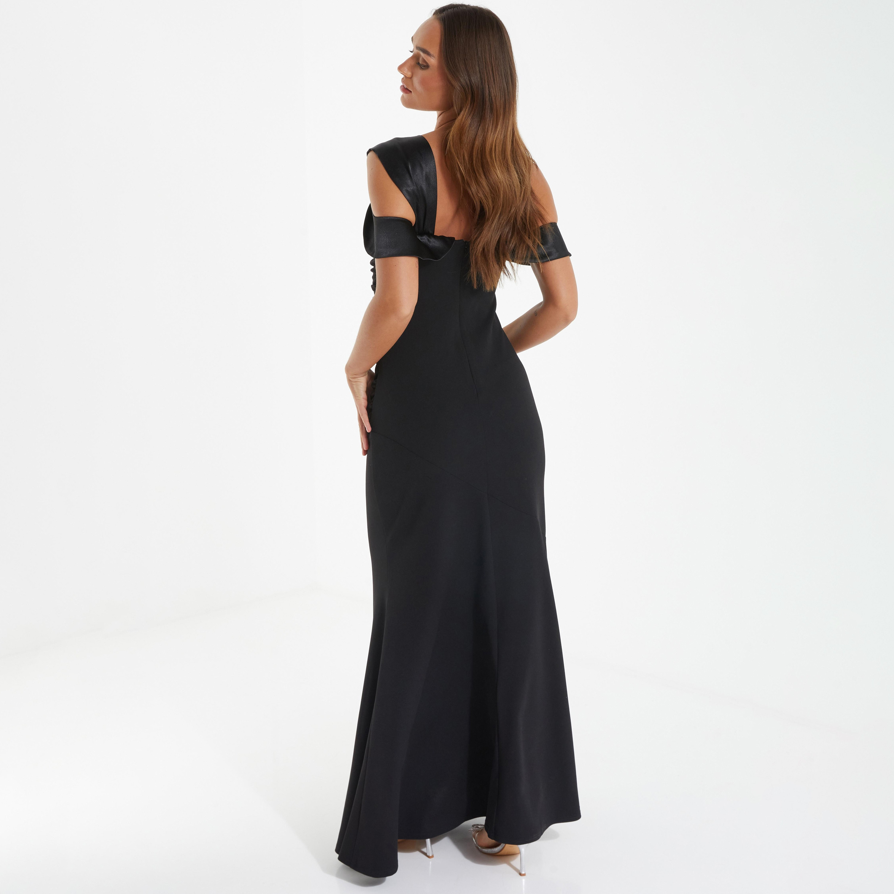 Quiz Black Scuba Crepe Satin Trim Evening Women's Maxi Dress-women-clothing-dresses-image-2