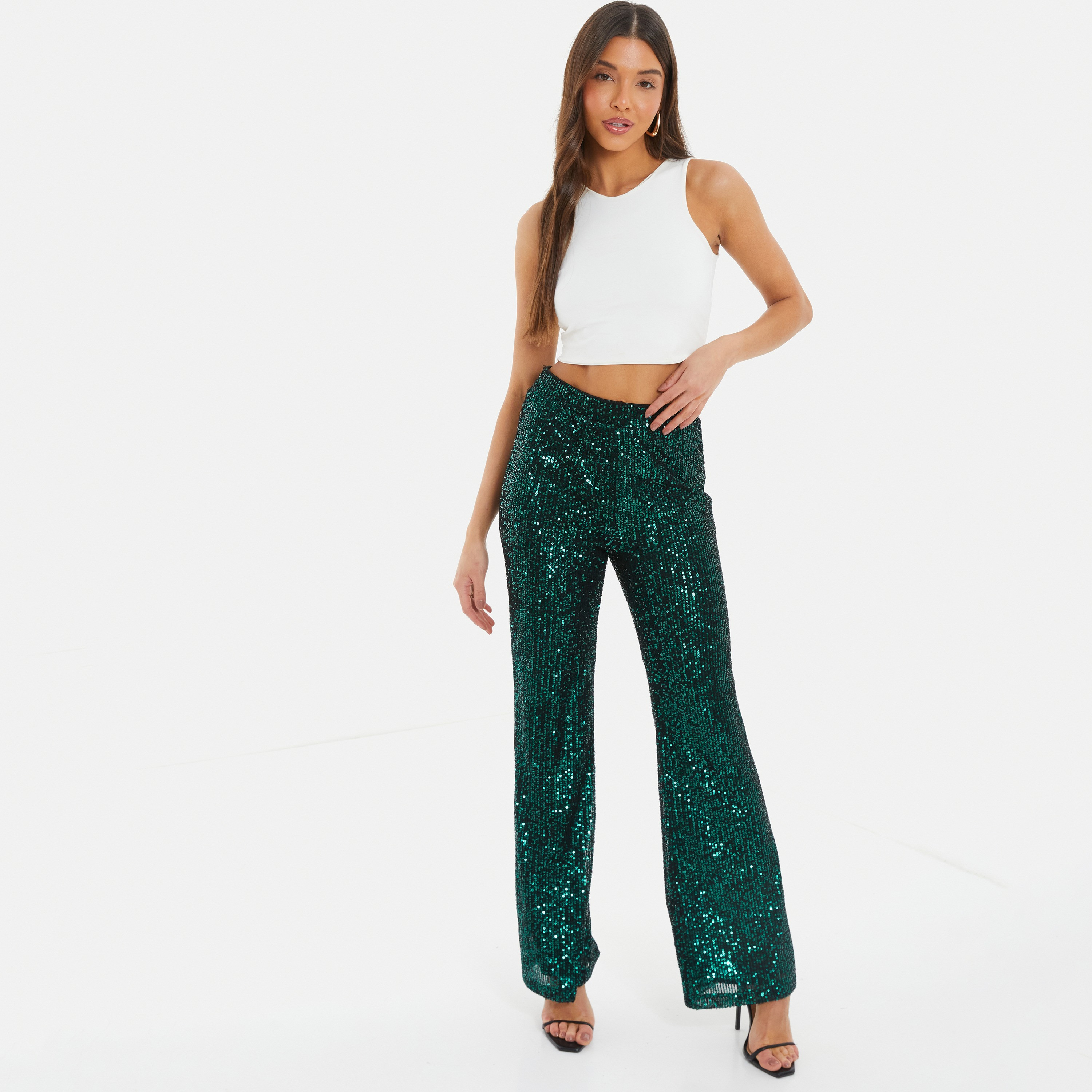 Buy Women s Quiz Sequins High Rise Trousers Online Centrepoint UAE