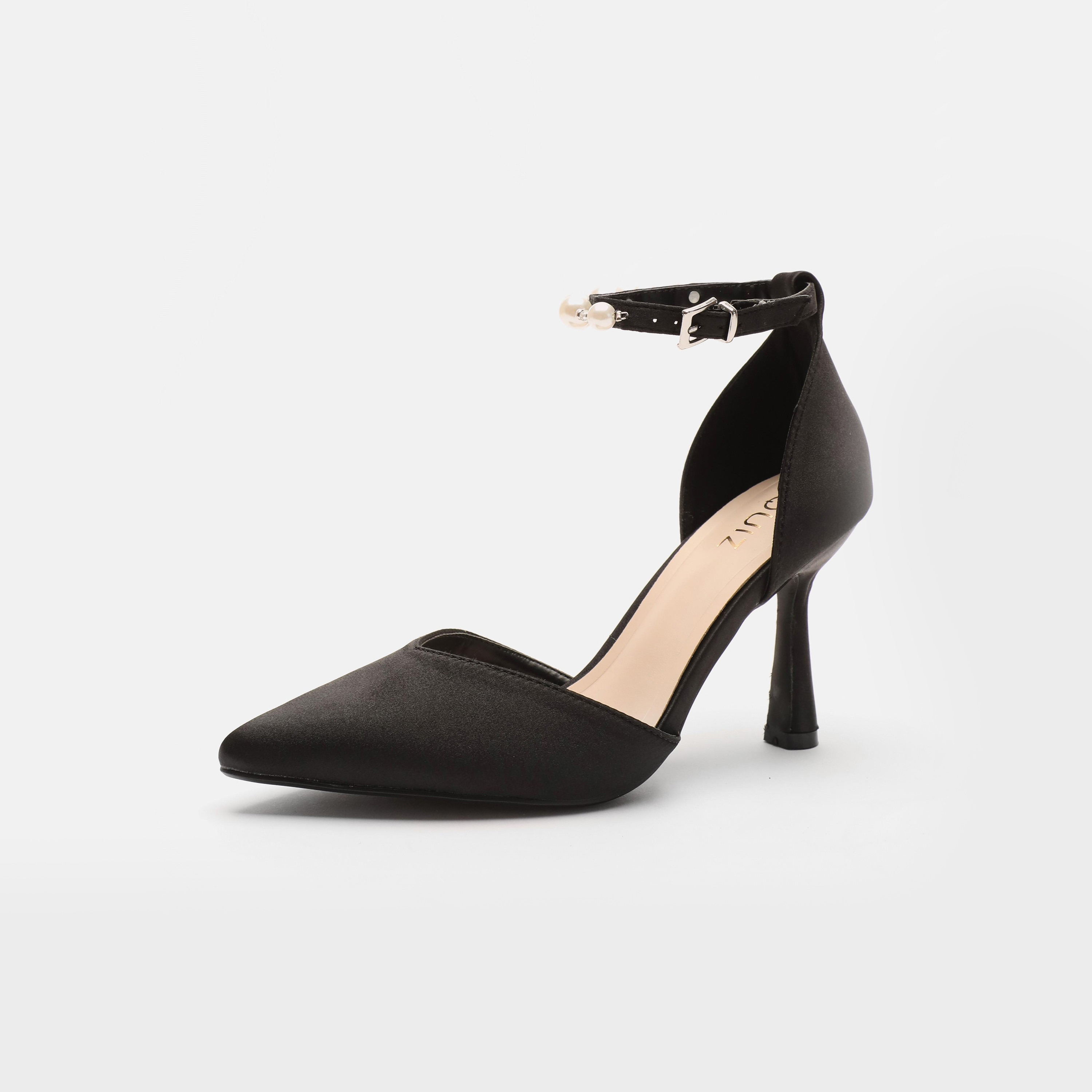 صندل نسائي بكعب صغير وشريط للكاحل من كويز مع لؤلؤية | 00100040073-women-shoes-heels-image-1
