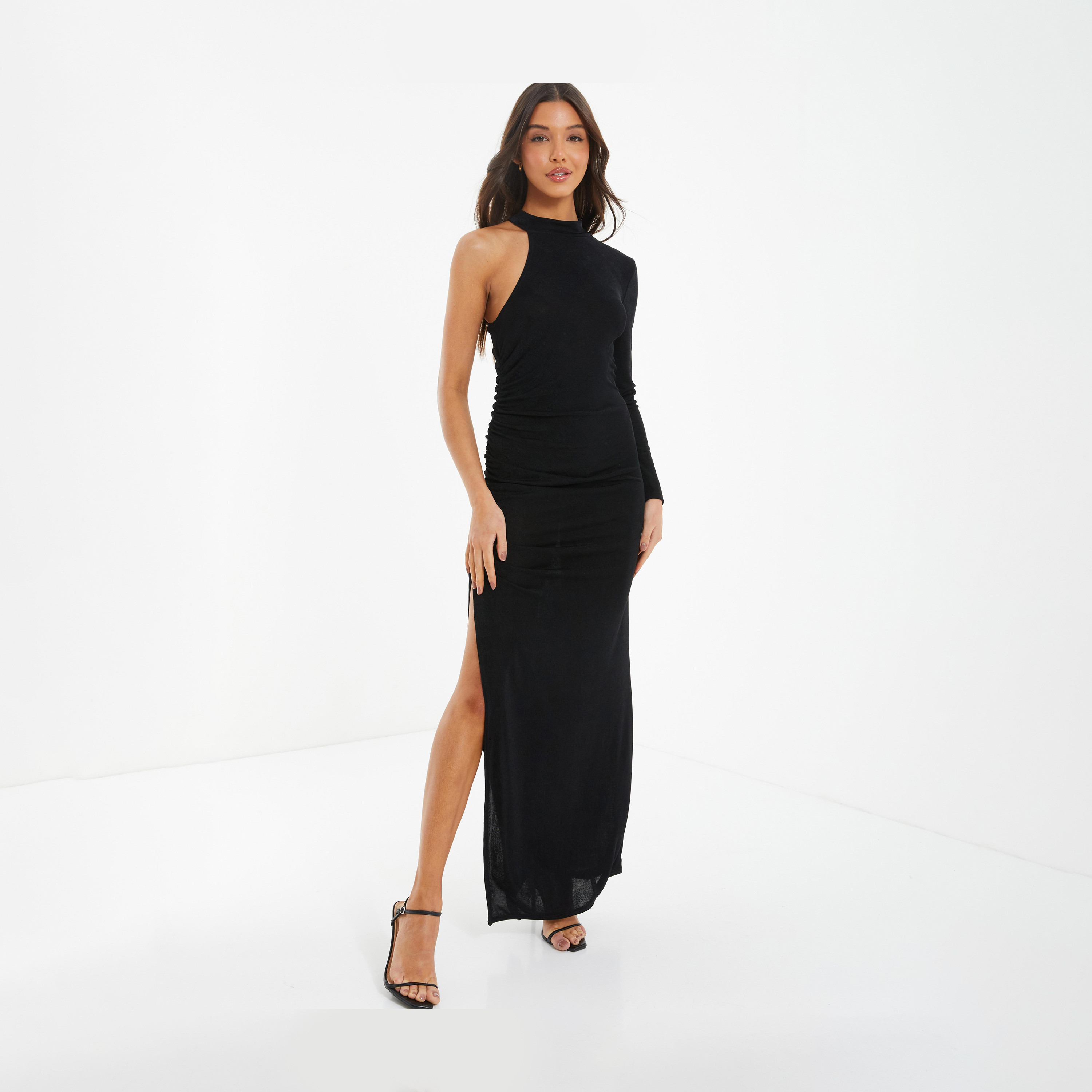 Quiz Black Slinky One Sleeve Maxi Dress-women-clothing-dresses-image-1