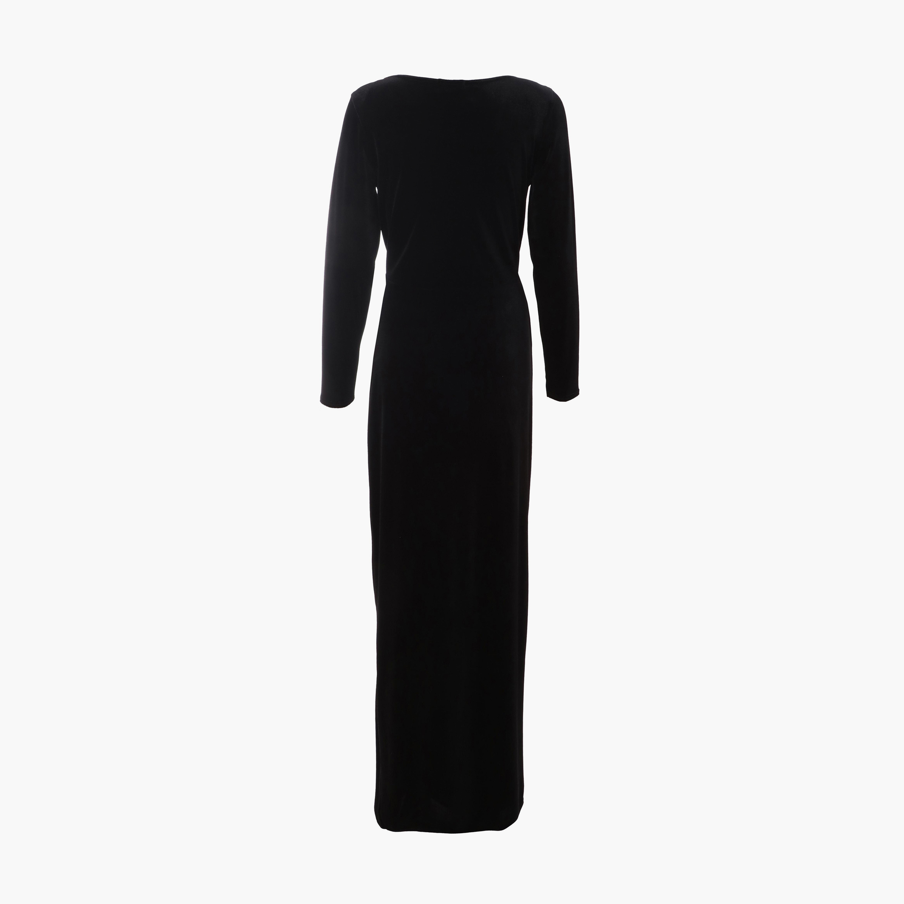 Quiz Black Velvet Buckle Detail Long Sleeve Maxi Evening Dress-women-clothing-dresses-image-6