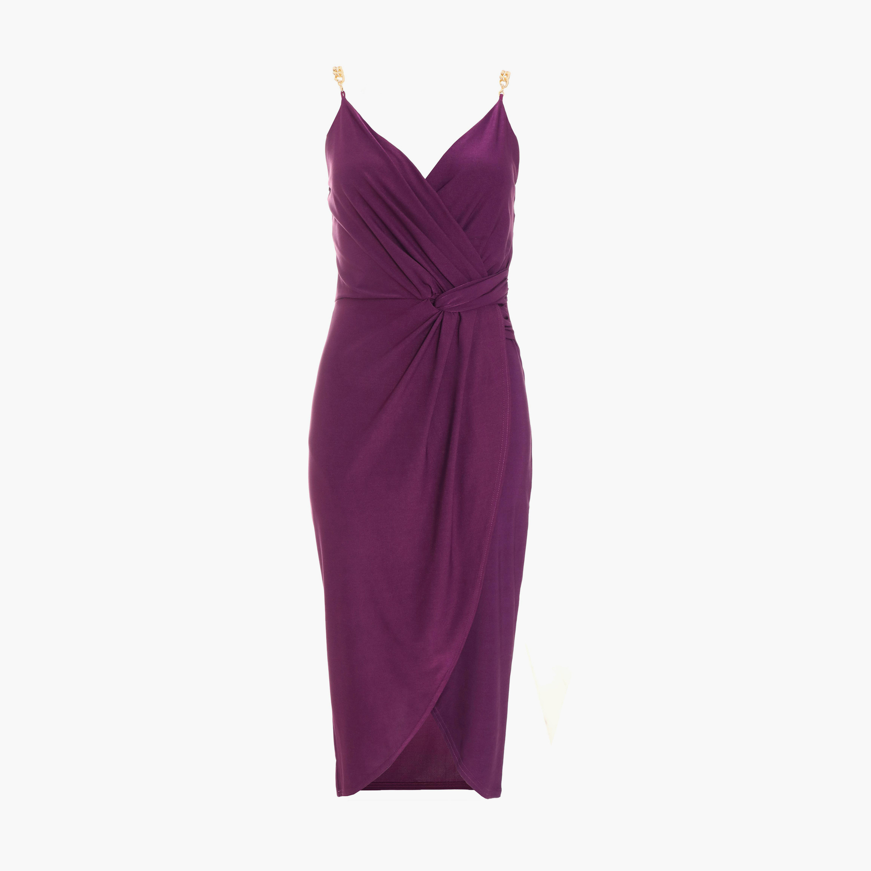 Quiz Plum Slinky Knot Detail Midi Wrap Dress-women-clothing-dresses-image-5