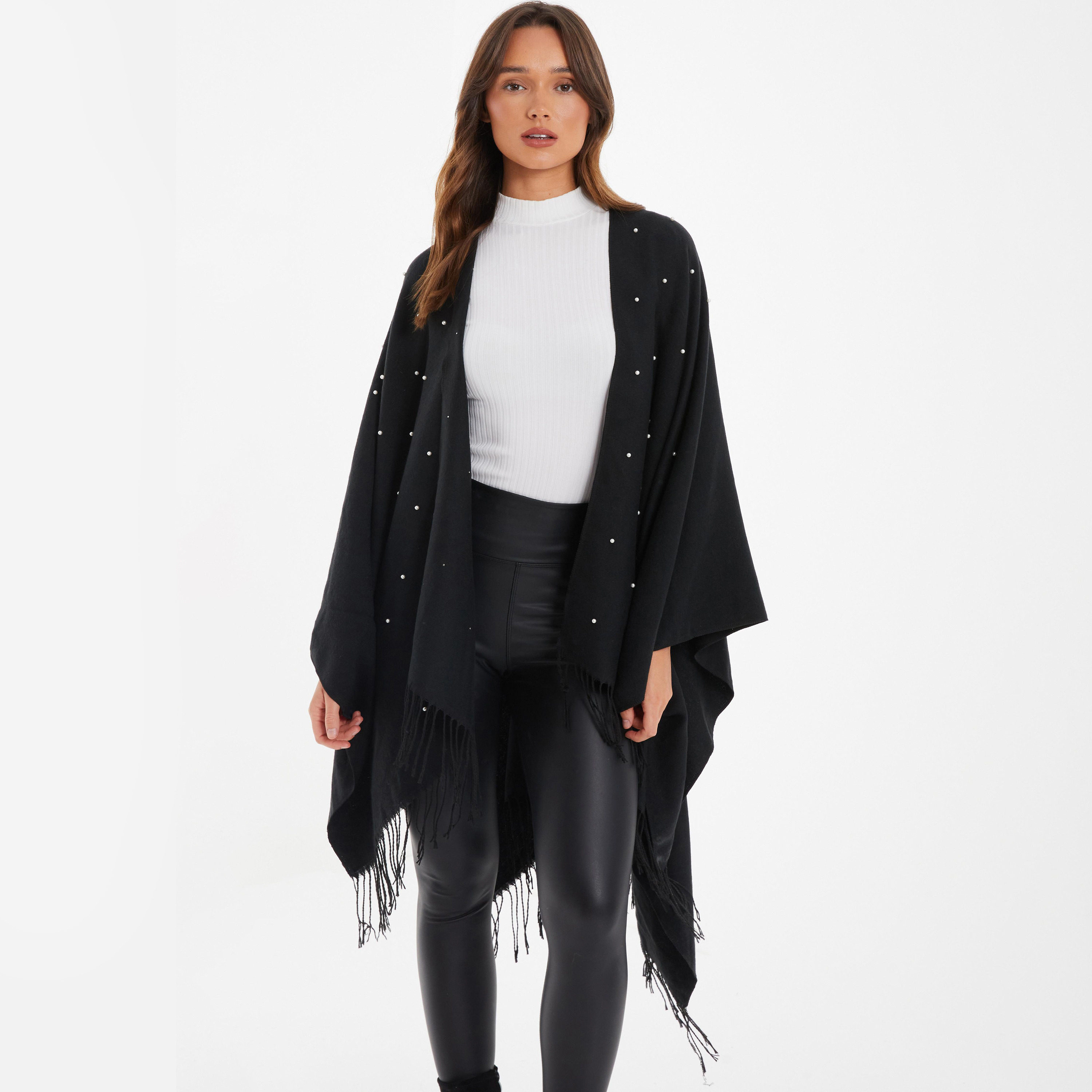 كويز عباءة نسائية مفتوحة من الأمام باللون الأسود من بيرل-women-clothing-shirtsandblouses-blouses-image-1