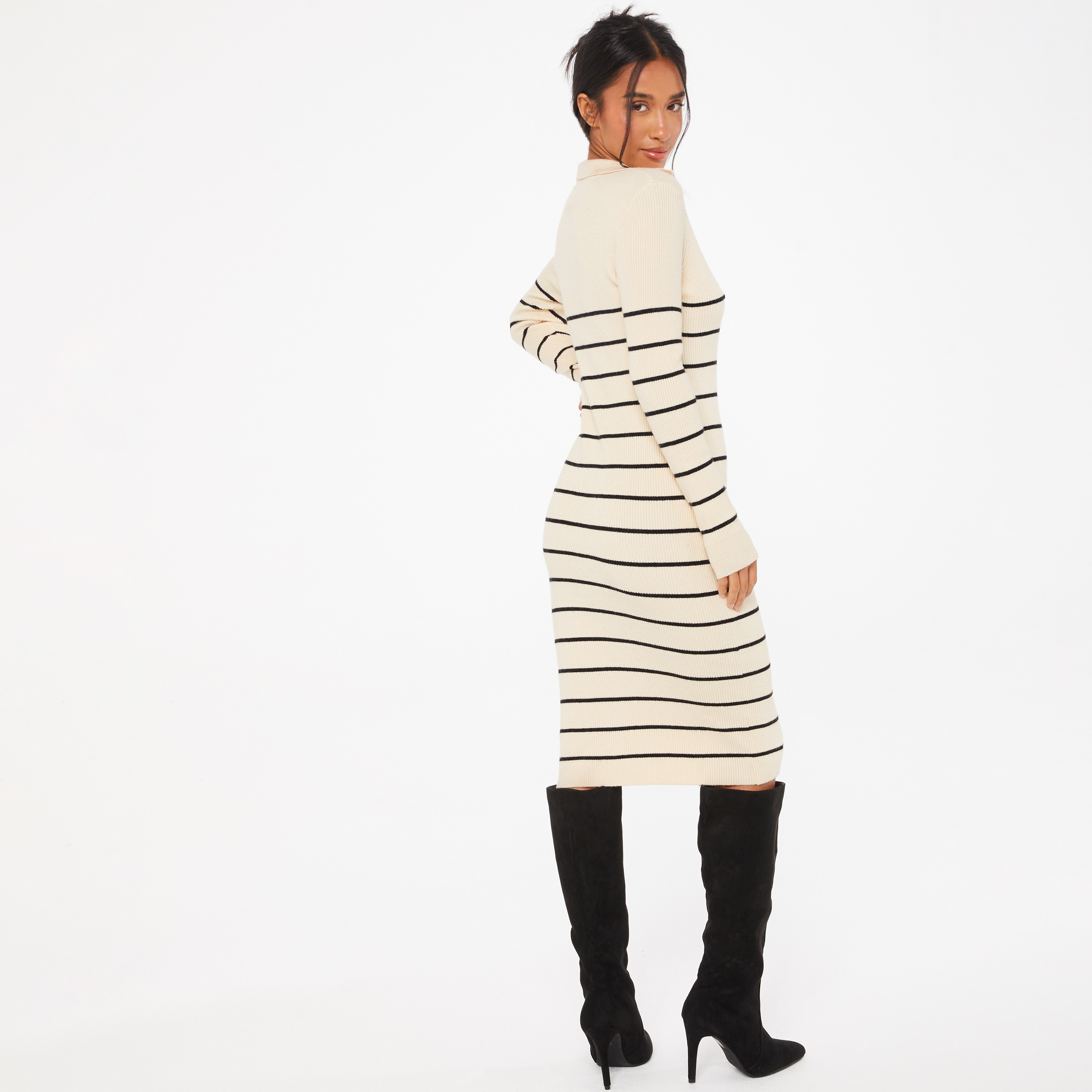 Quiz Striped Shirt Collar Bodycon Midi Jumper Dress-women-clothing-dresses-image-4