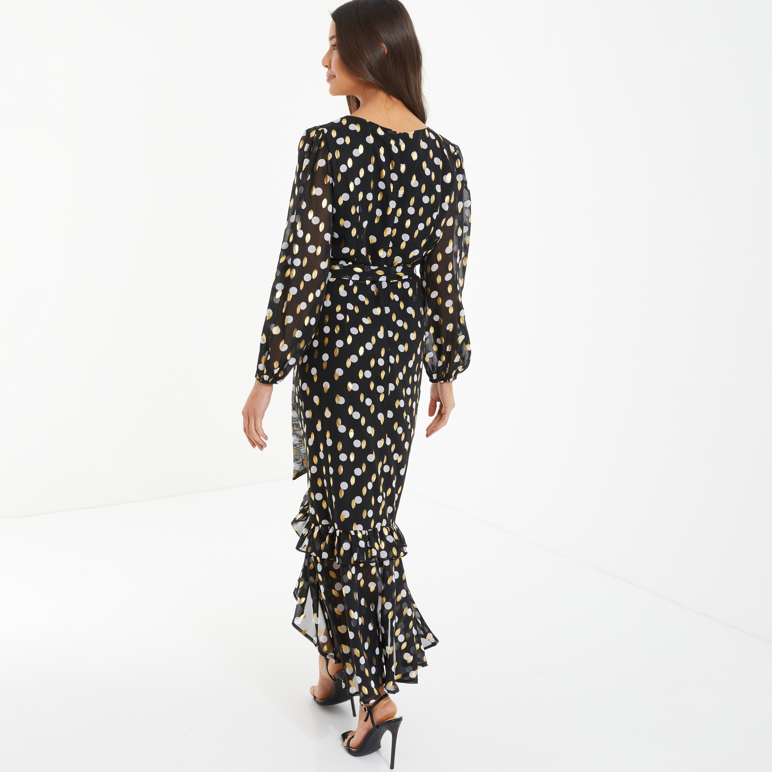 فستان ماكسي بياقة مستديرة ذو بولكا دوت من كويز-women-clothing-dresses-image-4