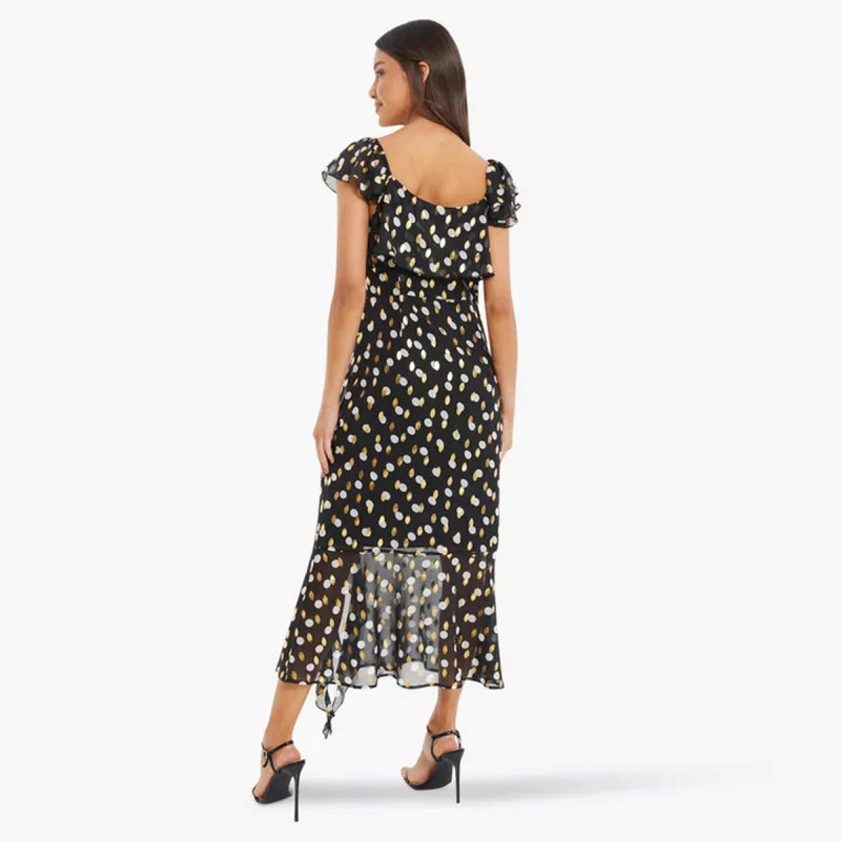 كويز-  فستان سهرة شيفون منقط باللون الأسود/الذهبي/الأبيض-women-clothing-dresses-image-3