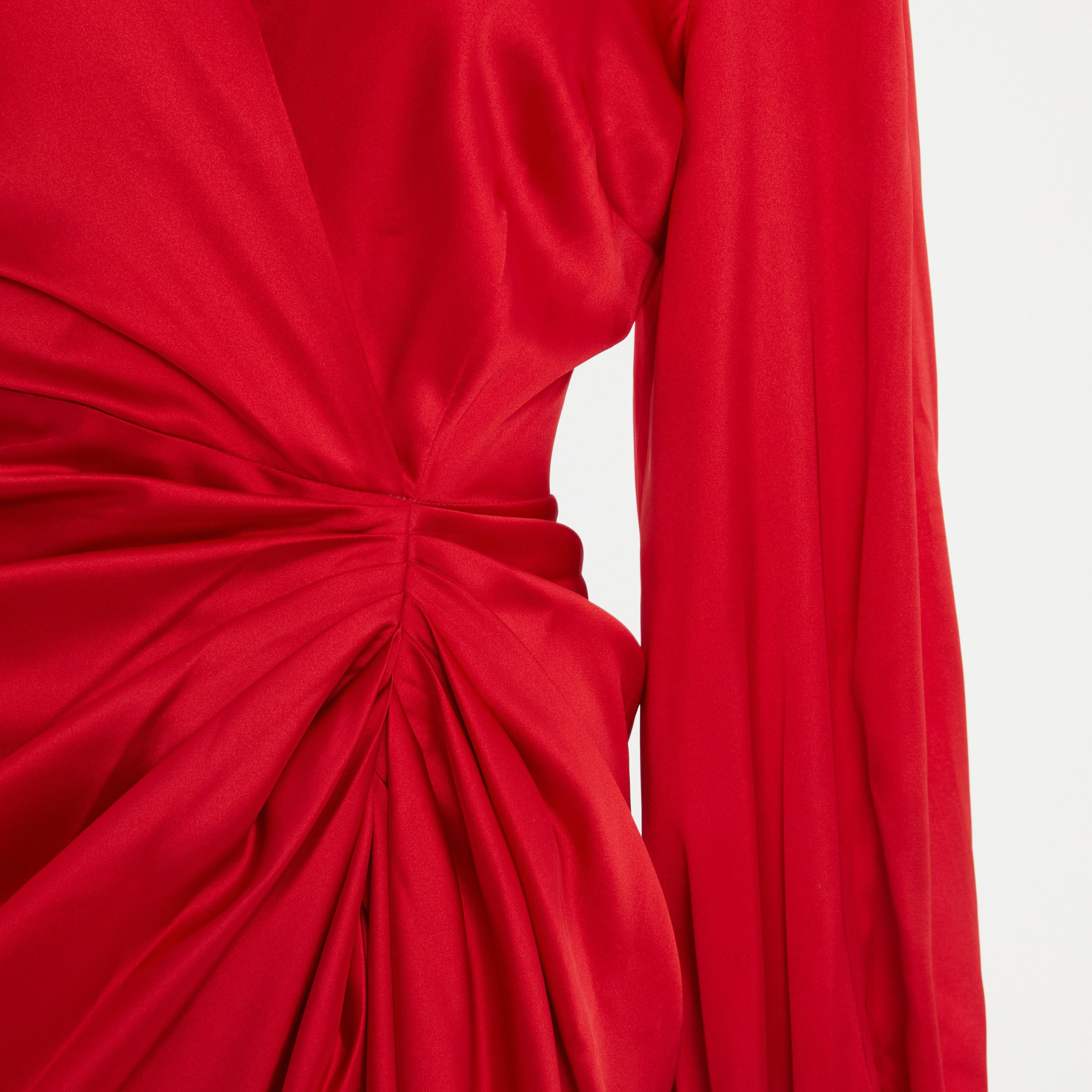 فستان ميدي ملفوف برقبة ديتيل بلونج مع كشكش من كويز ساتان-women-clothing-dresses-image-3