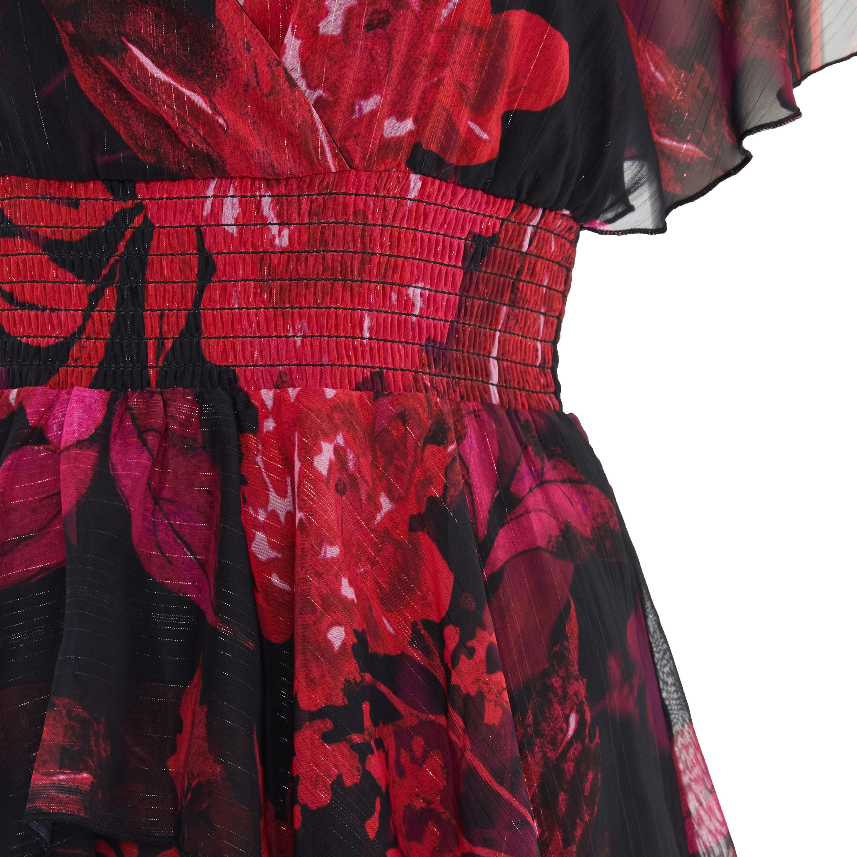 فستان متوسط الطول برقبة على شكل وى بطبعة الزهور من كويز-women-clothing-dresses-image-3