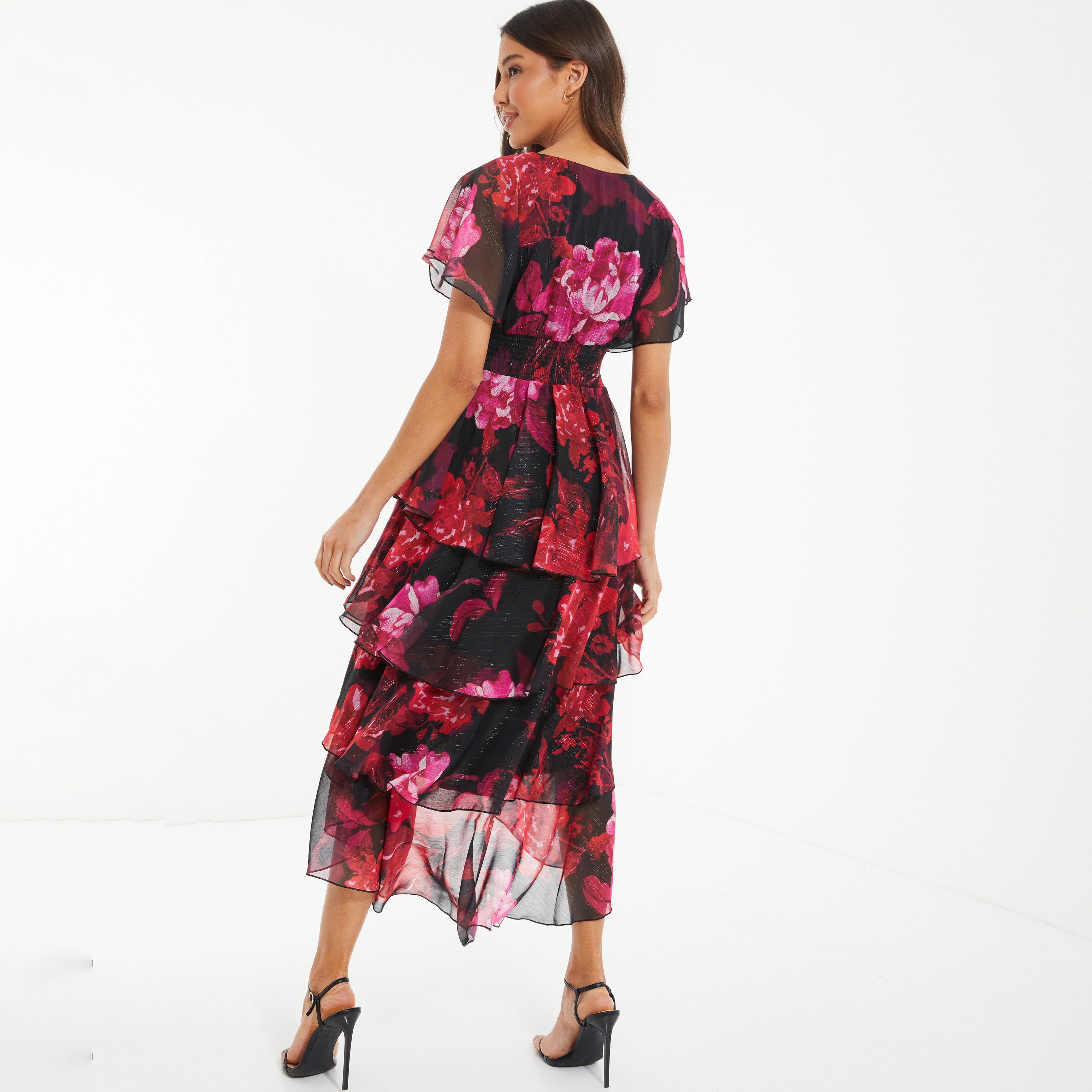 فستان متوسط الطول برقبة على شكل وى بطبعة الزهور من كويز-women-clothing-dresses-image-4