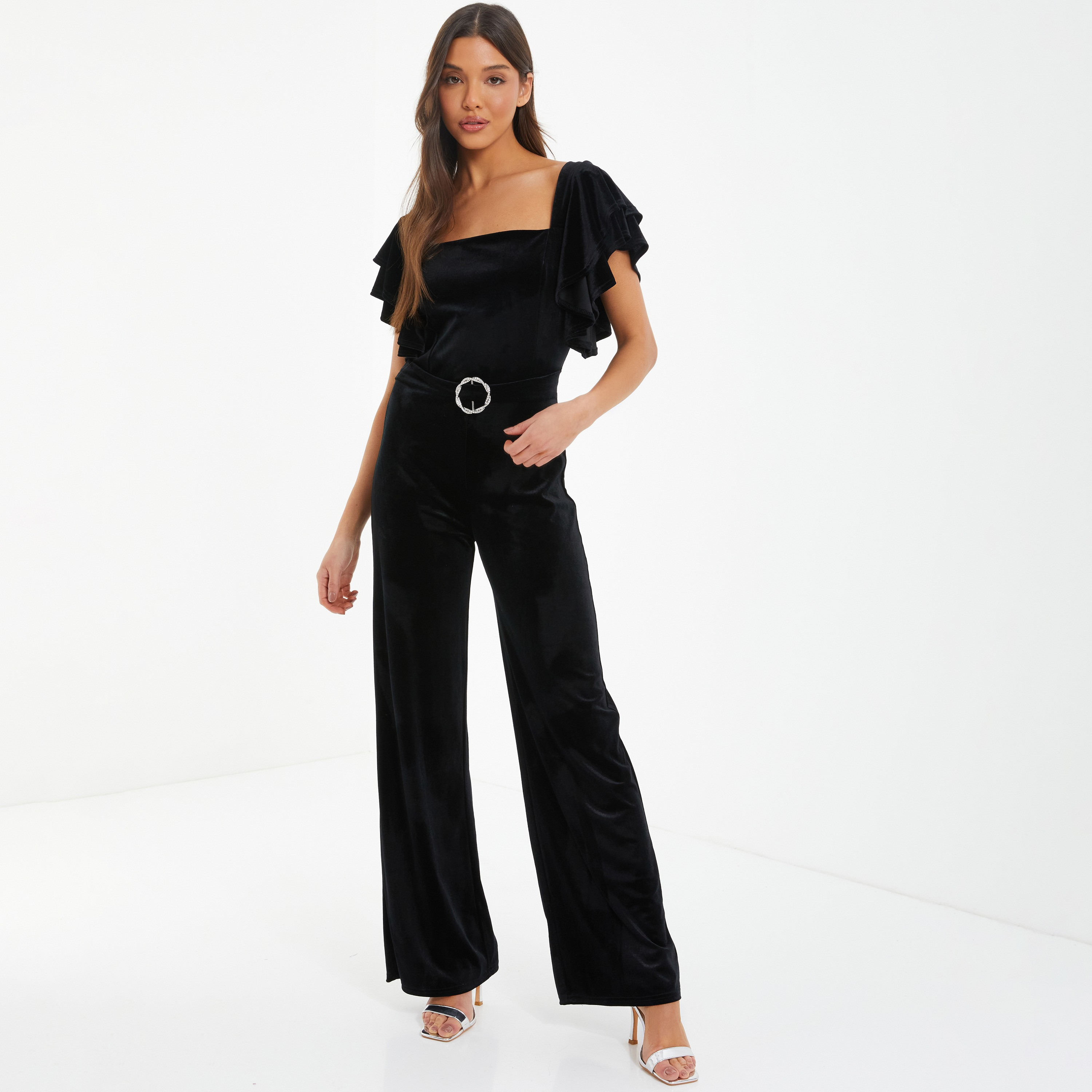 بذلة من كويز ذات رقبة مربعة ونقشة زهور مع مزين بإبزيم-women-clothing-jumpsuits-image-1