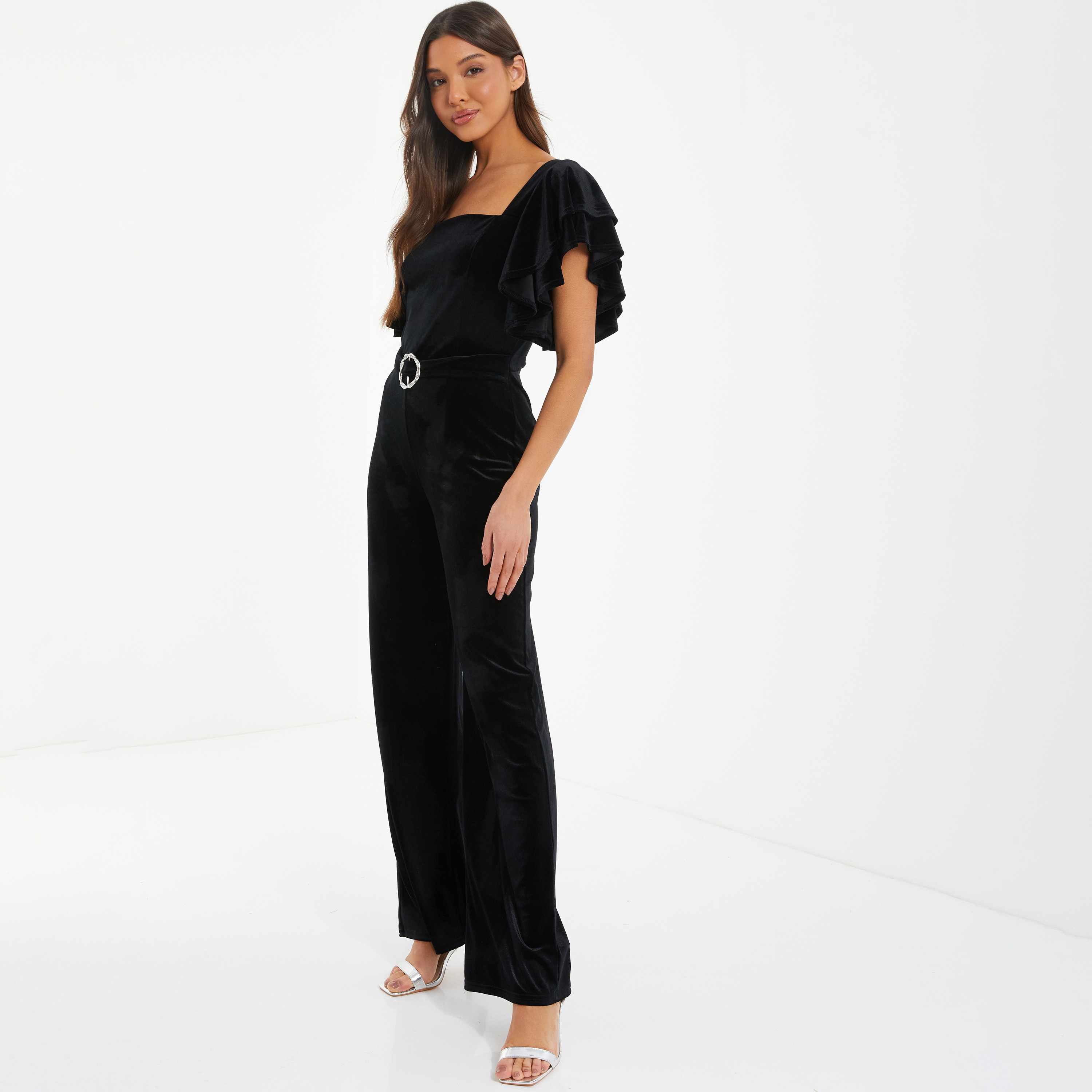 بذلة من كويز ذات رقبة مربعة ونقشة زهور مع مزين بإبزيم-women-clothing-jumpsuits-image-2