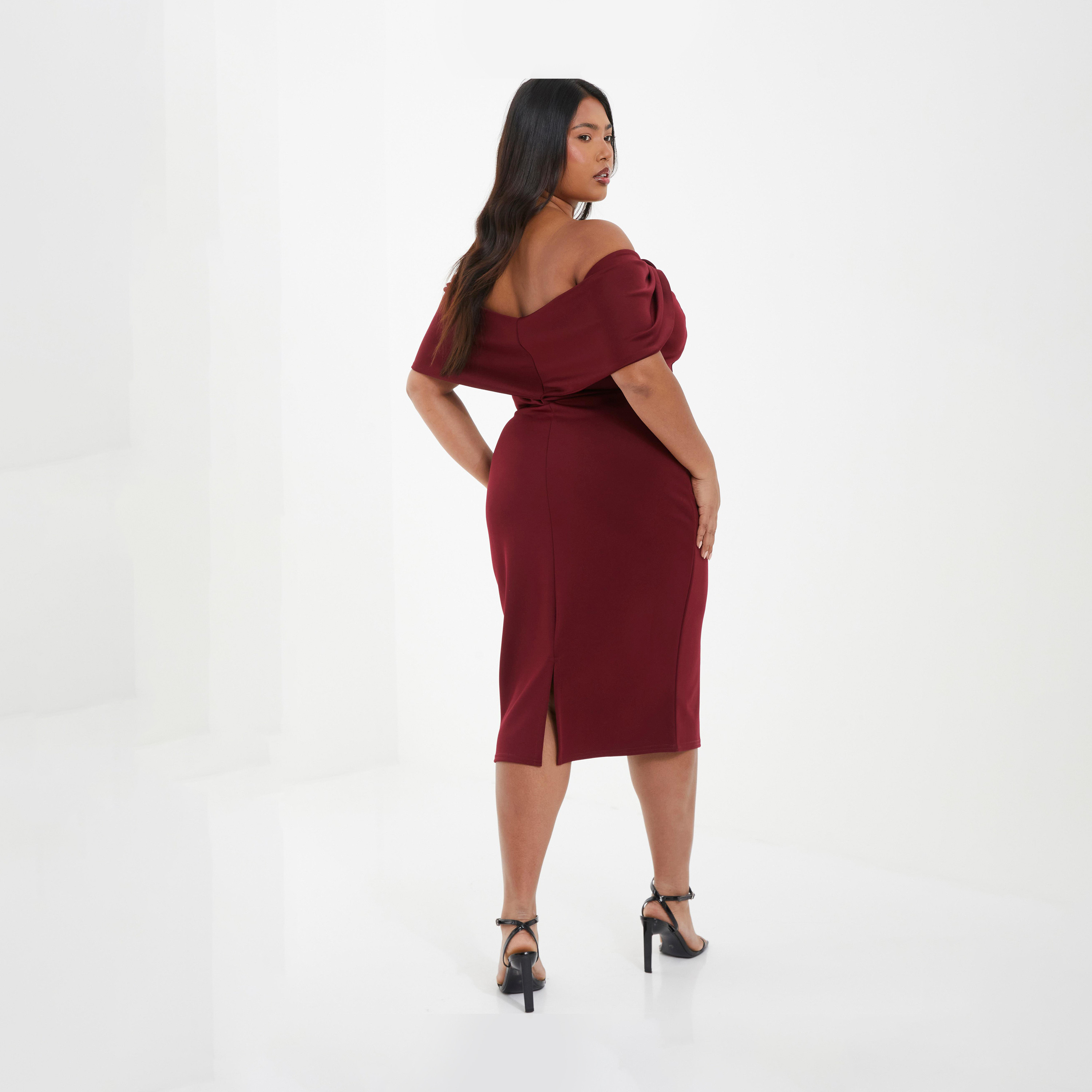 Quiz Curve Berry Bow Detail Bardot Midi Dress-women-clothing-dresses-image-2