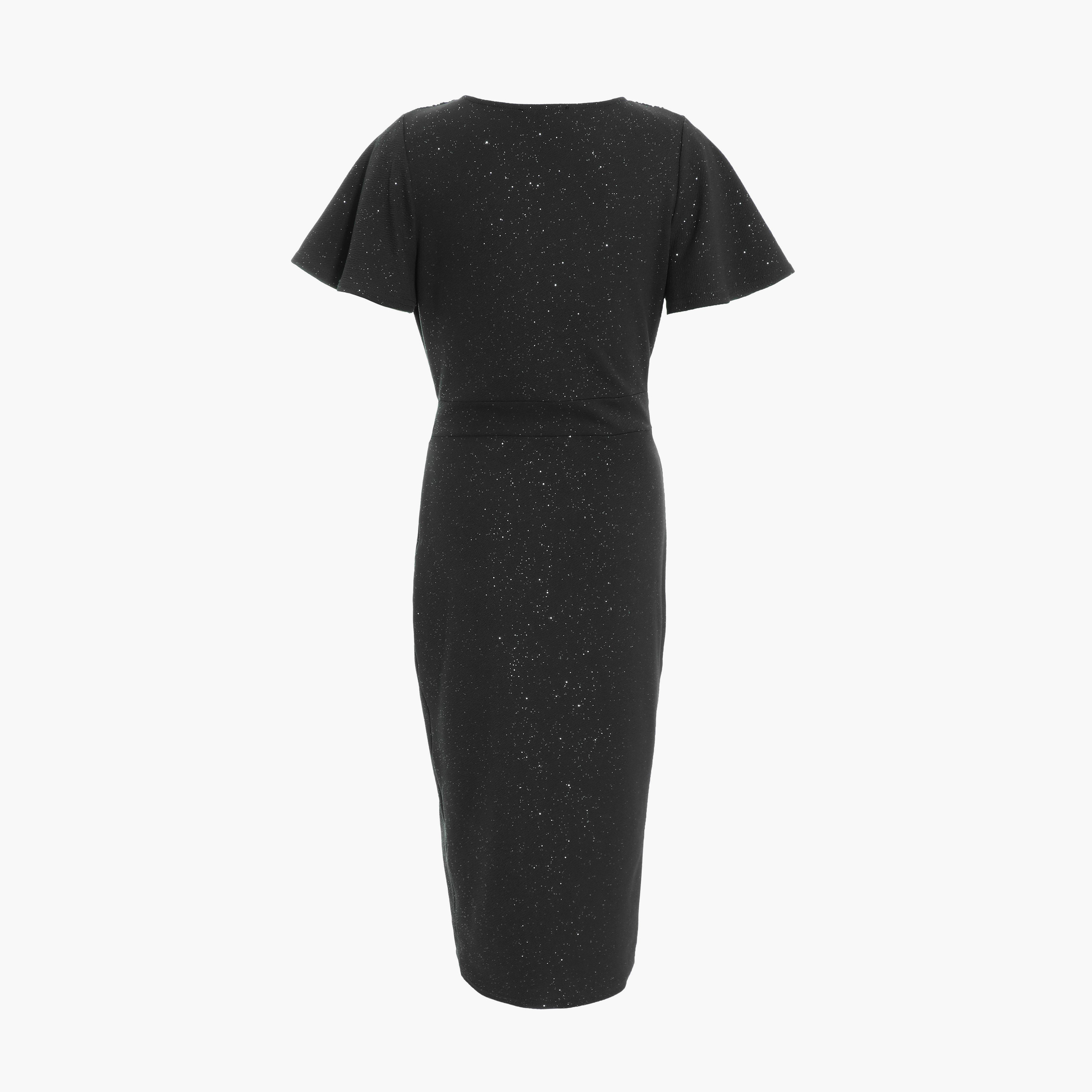 Quiz Black Glitter Angel Sleeve Midi Wrap Evening Dress-women-clothing-dresses-image-6