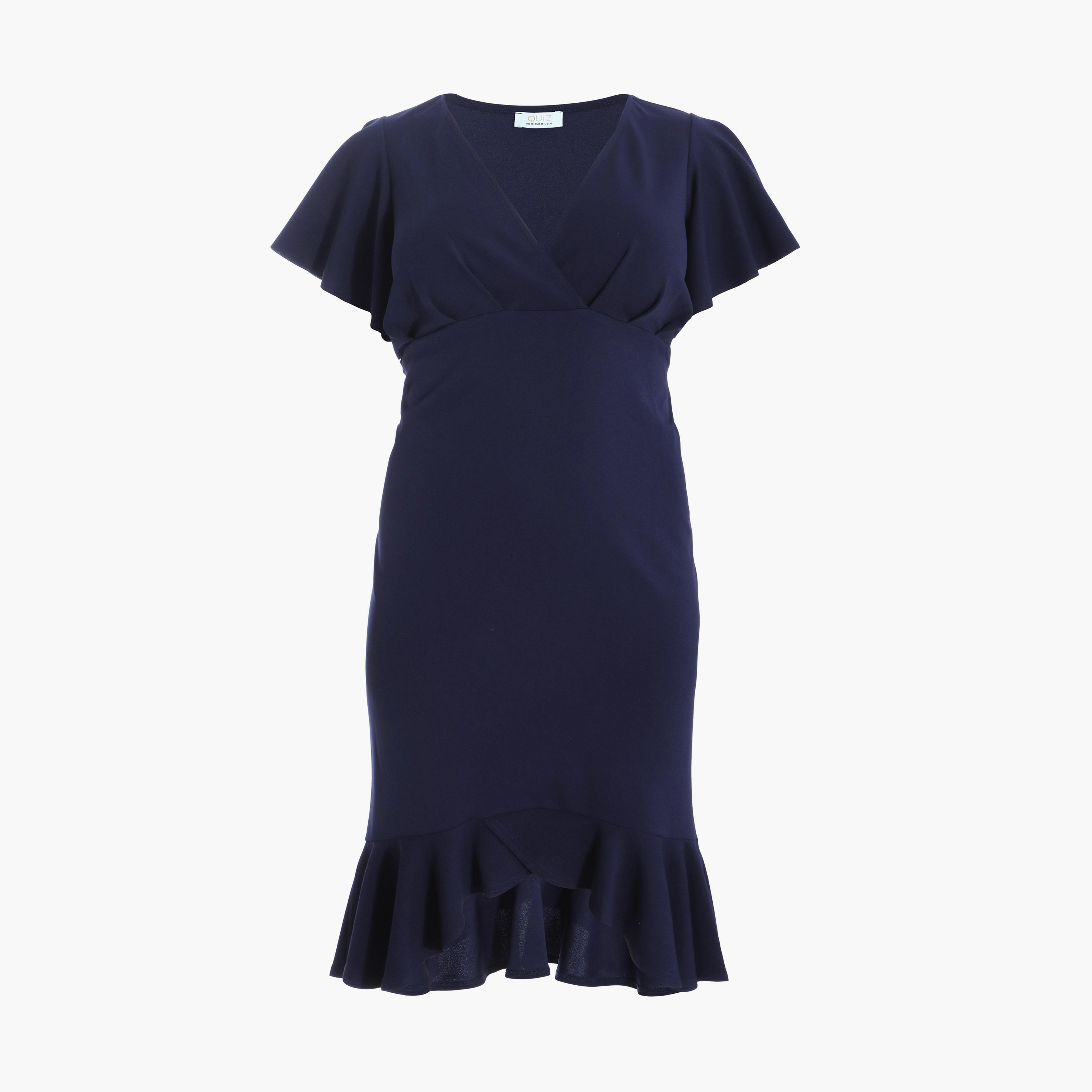 Quiz Curve Navy Scuba Crepe V-Neck Frill Hem Midi Dress-women-clothing-dresses-image-5