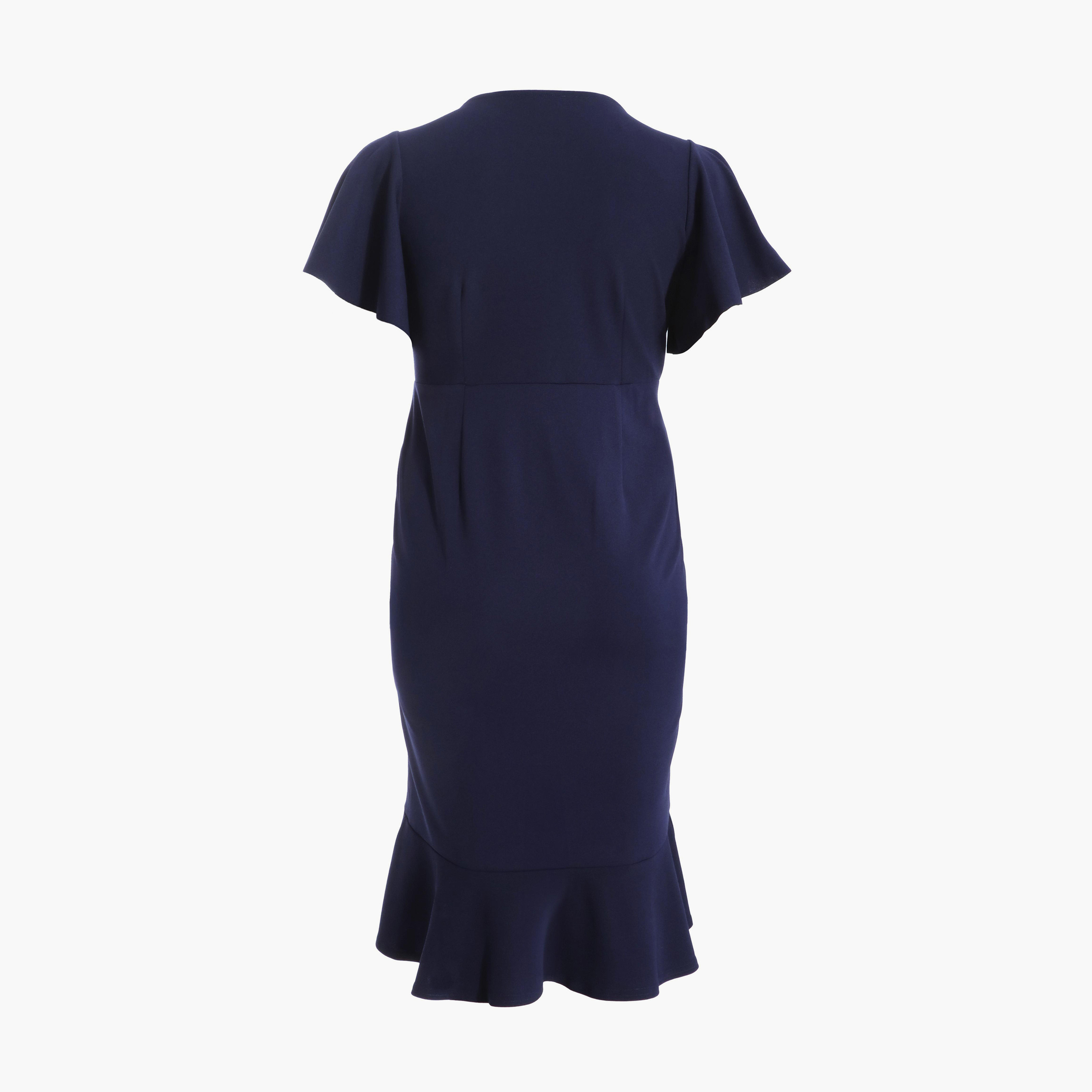 Quiz Curve Navy Scuba Crepe V-Neck Frill Hem Midi Dress-women-clothing-dresses-image-6