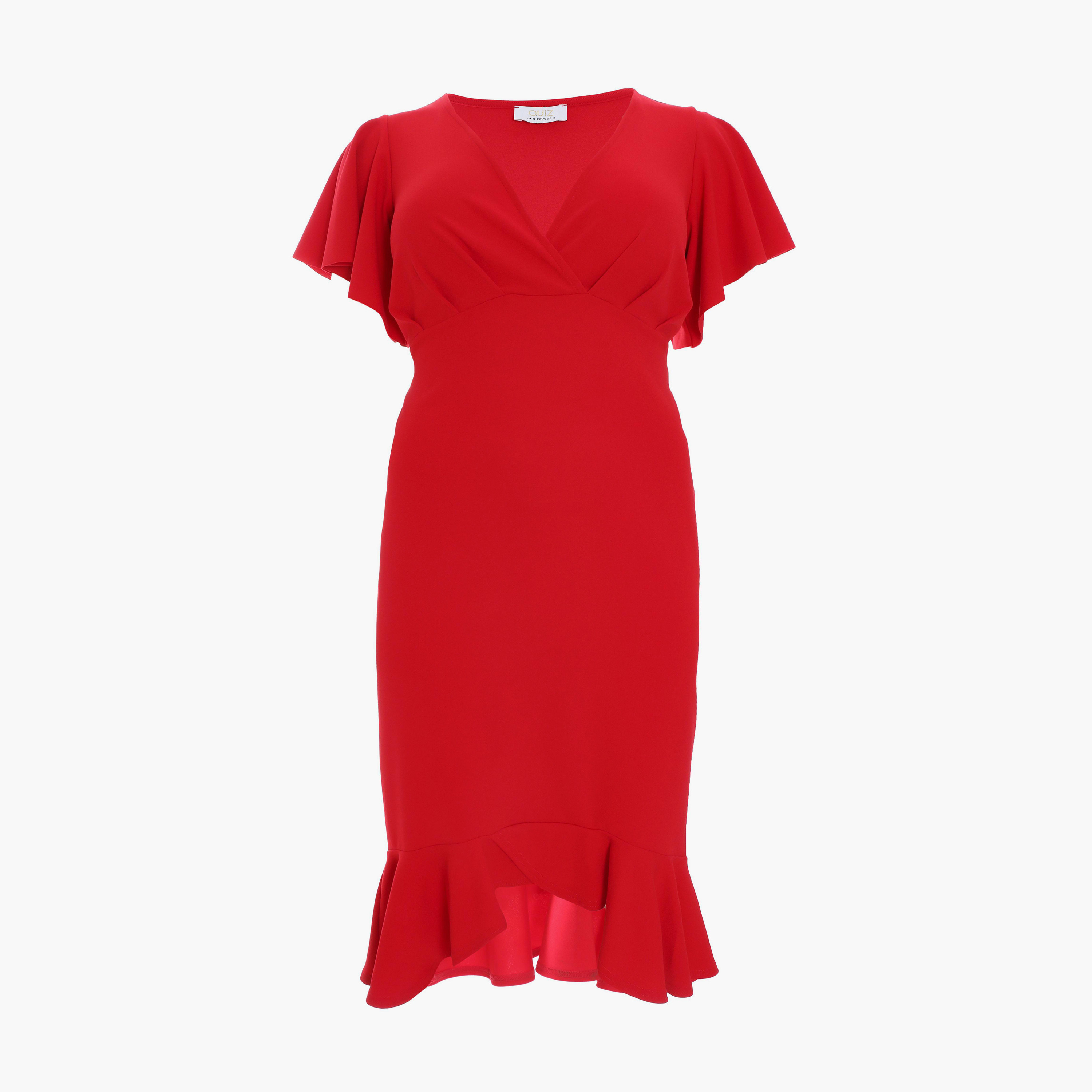 Quiz Curve Red Scuba Crepe V-Neck Frill Hem Midi Dress-women-clothing-dresses-image-5
