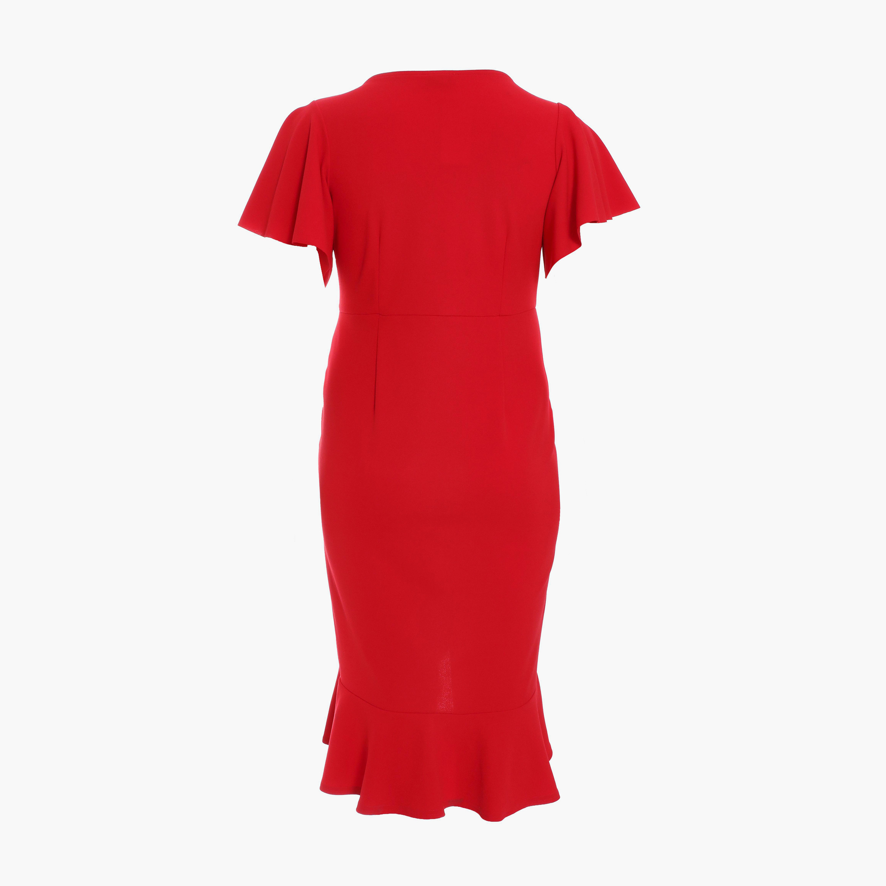 Quiz Curve Red Scuba Crepe V-Neck Frill Hem Midi Dress-women-clothing-dresses-image-6