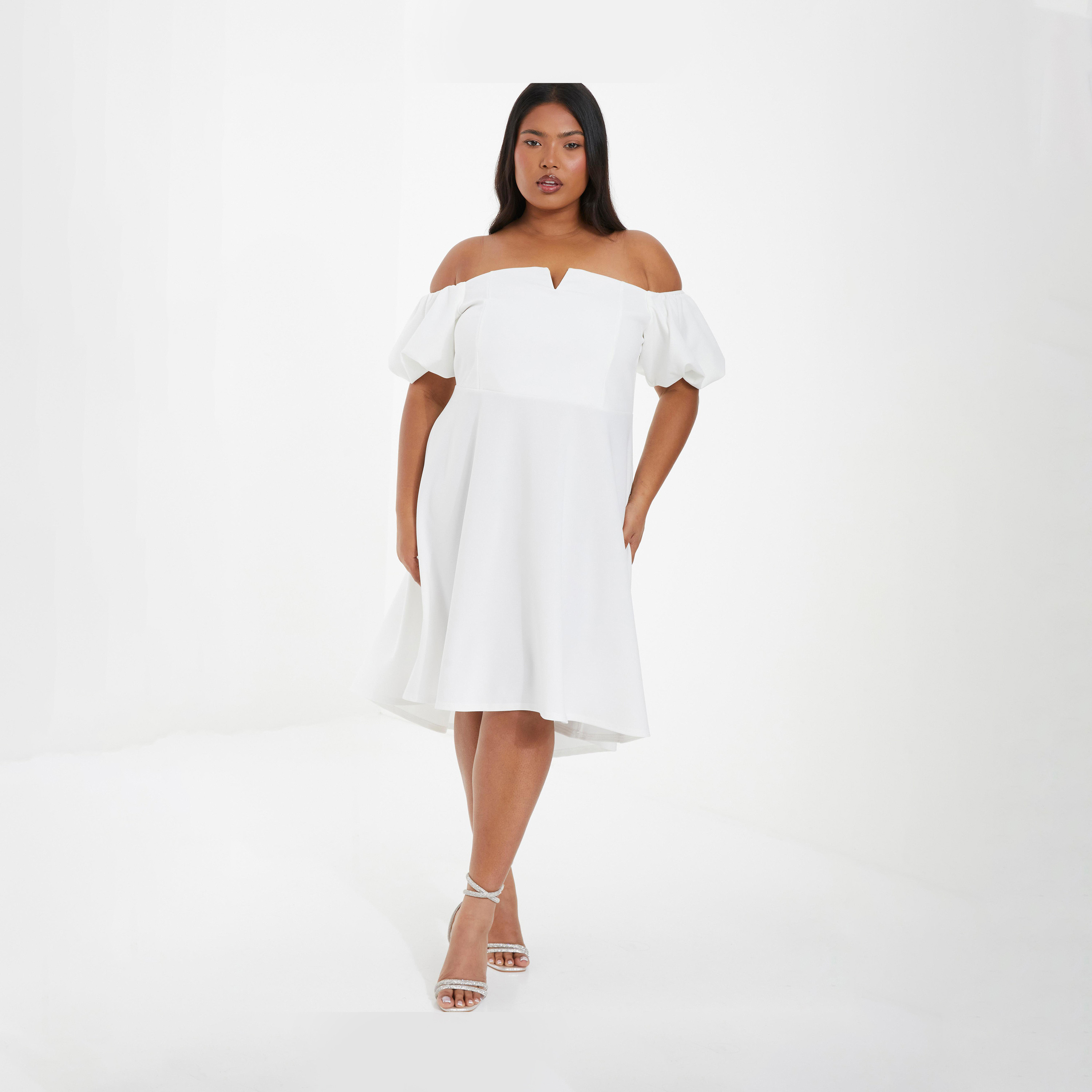 Quiz Curve White Puff Sleeve Bardot Dress-women-clothing-dresses-image-1