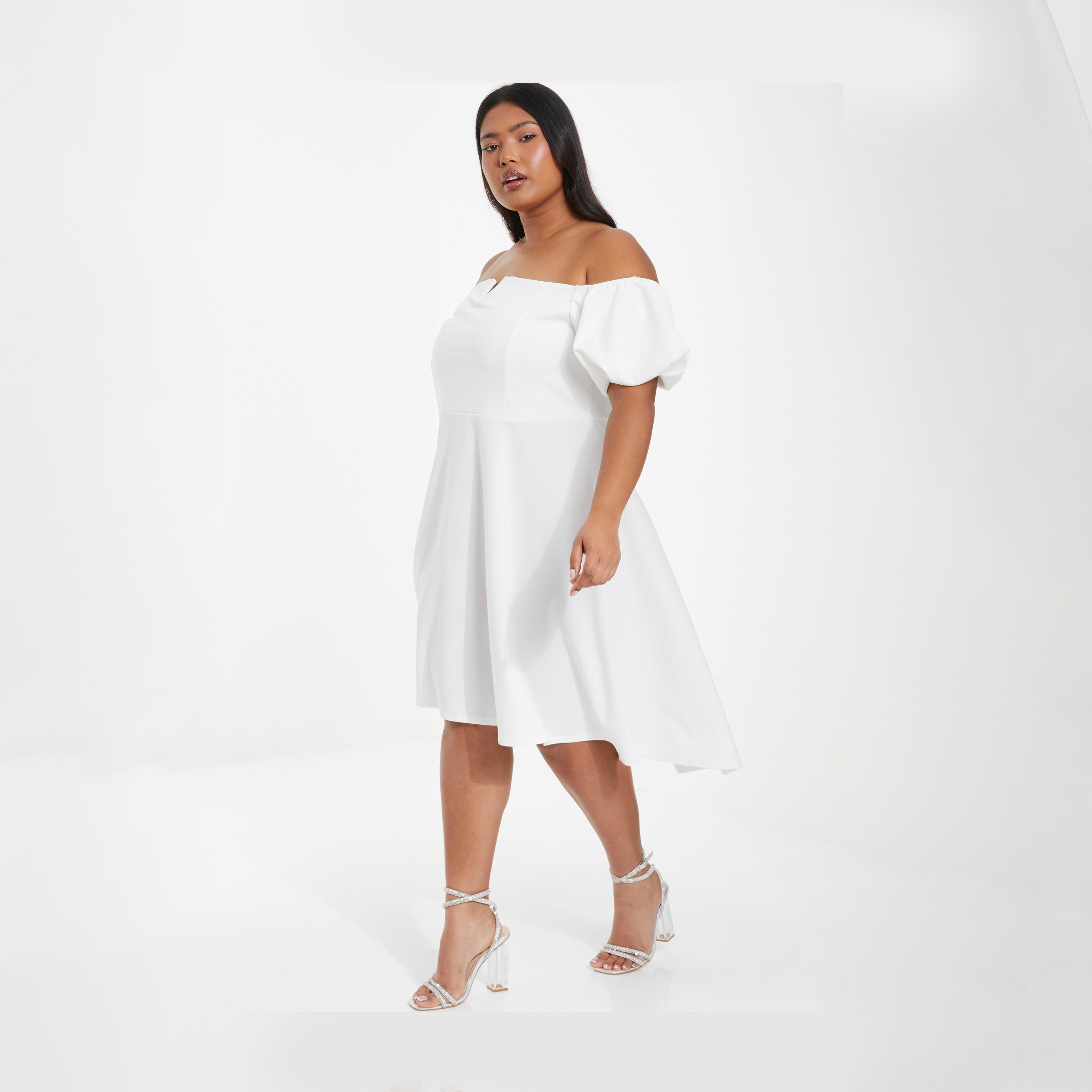 Quiz Curve White Puff Sleeve Bardot Dress-women-clothing-dresses-image-2