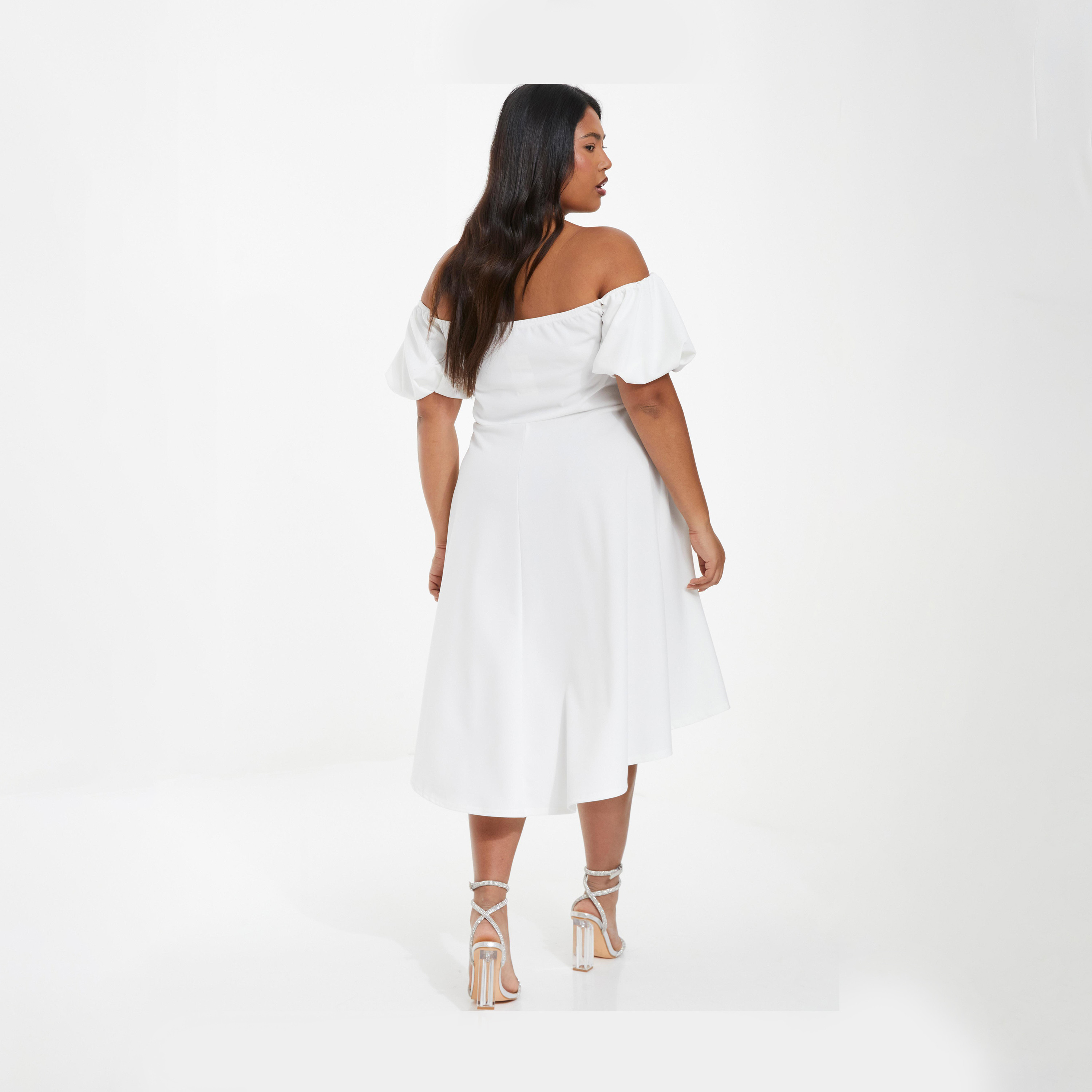 Quiz Curve White Puff Sleeve Bardot Dress-women-clothing-dresses-image-3