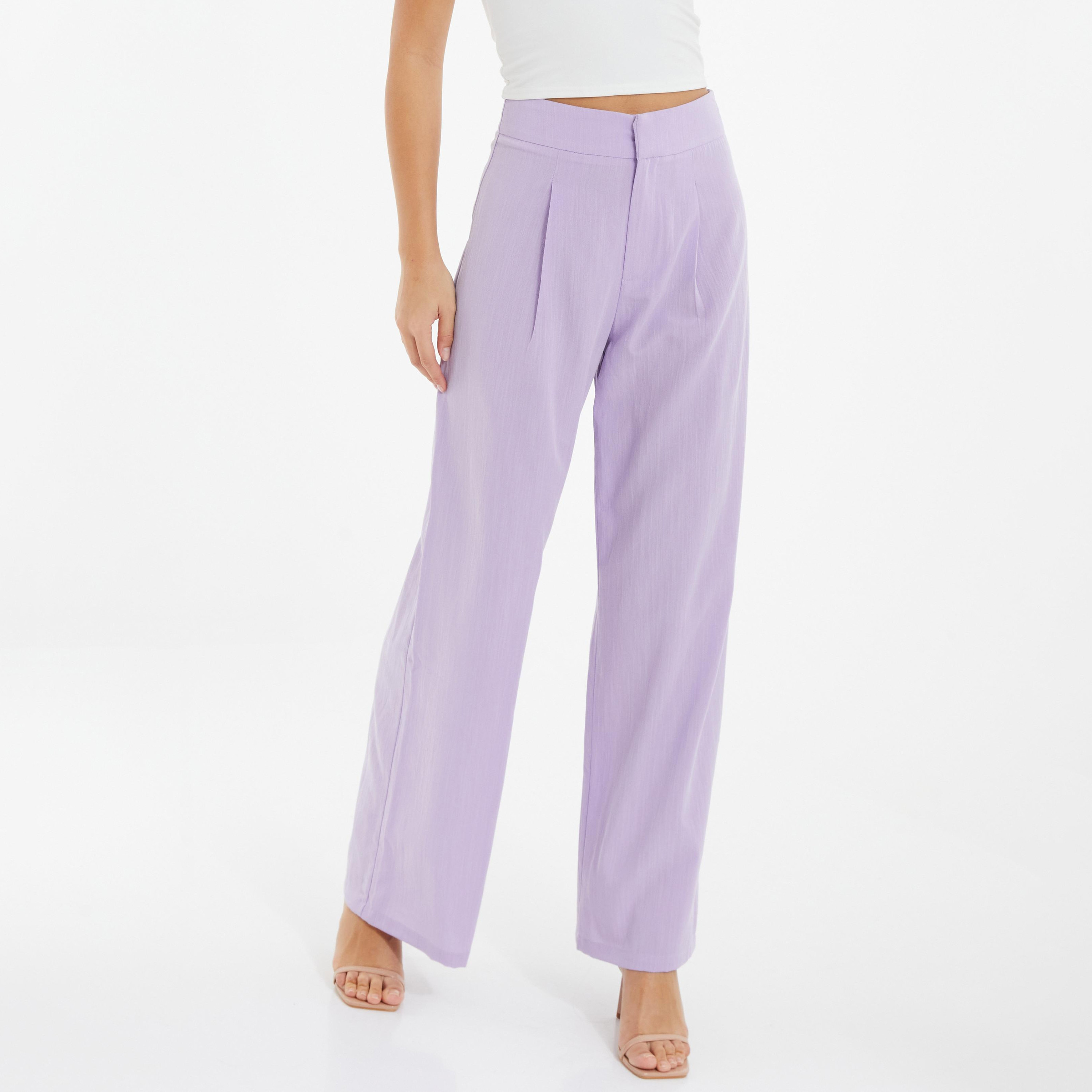 Quiz Plain High Waist Front Pleat Trousers-women-clothing-bottoms-trousers-image-1