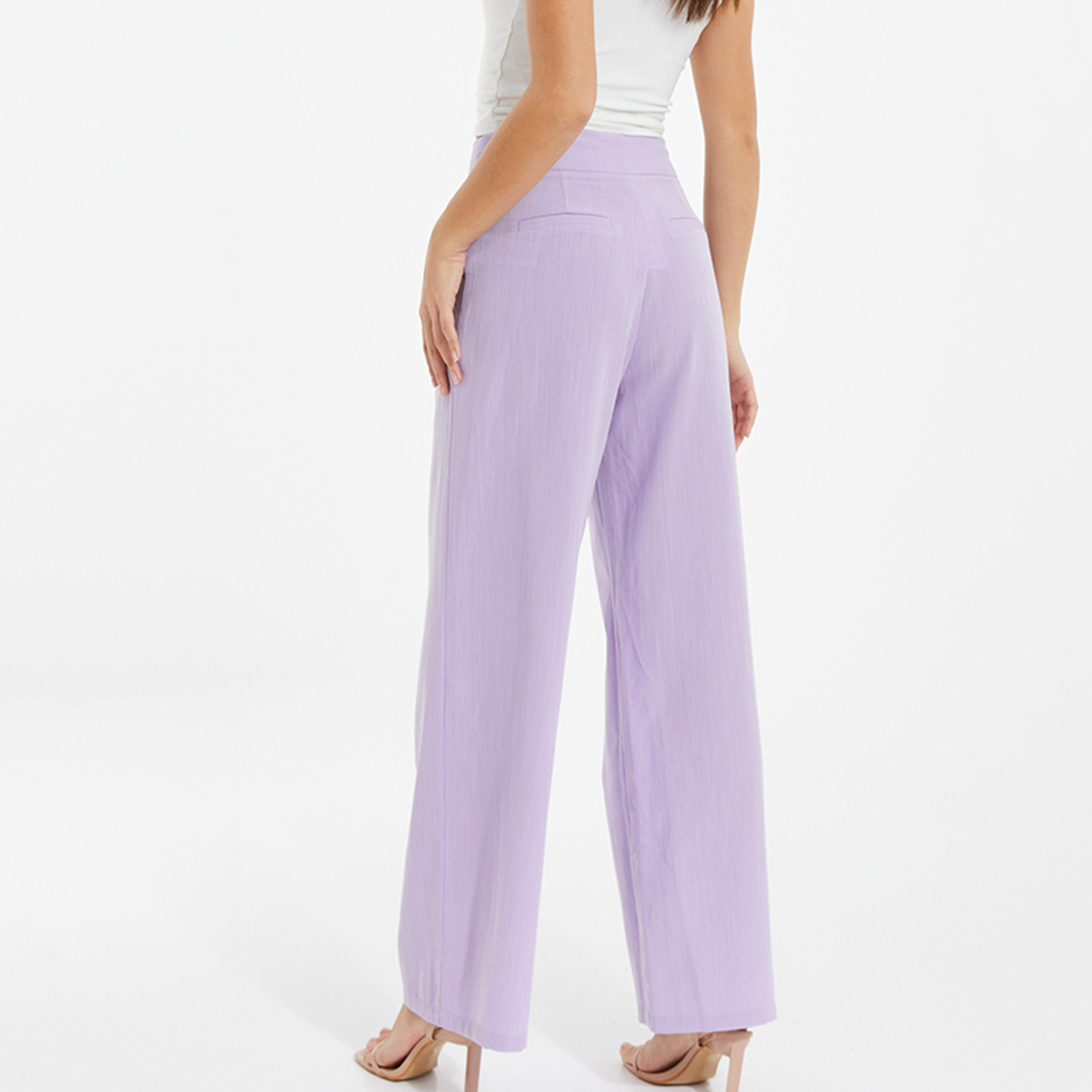 Quiz Plain High Waist Front Pleat Trousers-women-clothing-bottoms-trousers-image-4