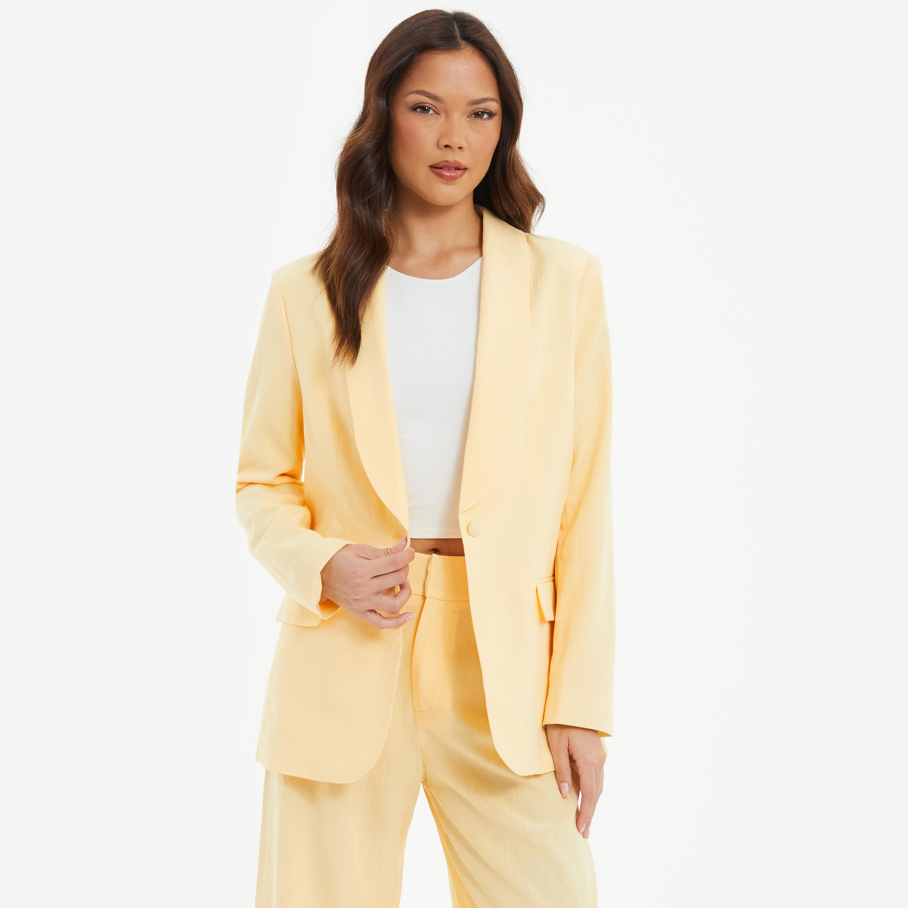 سترة بليزر بياقة وطية صدر عادية من كويز-women-clothing-coatsandjackets-blazers-image-1
