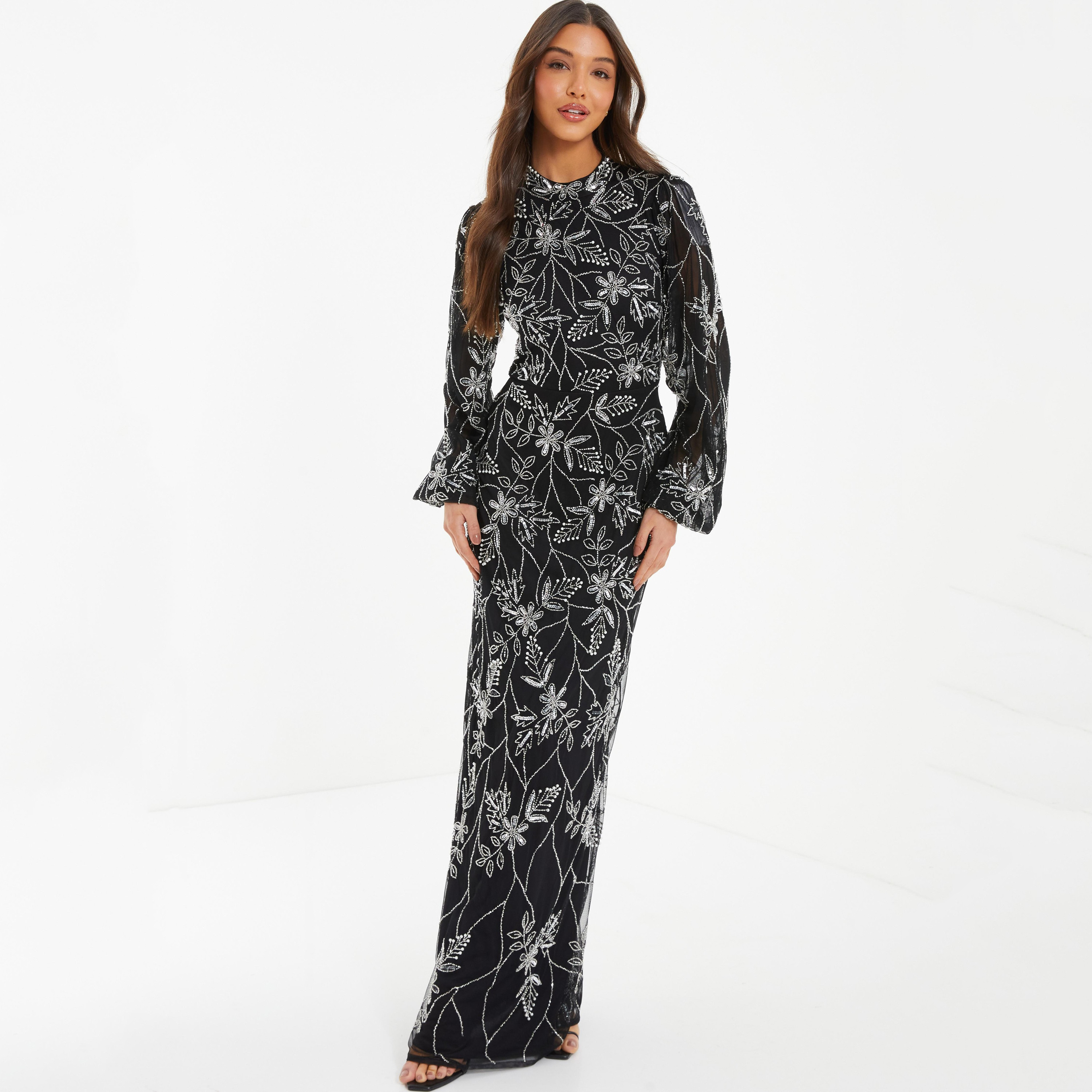 فستان ماكسي مزين برقبة عالية من كويز-women-clothing-dresses-image-1
